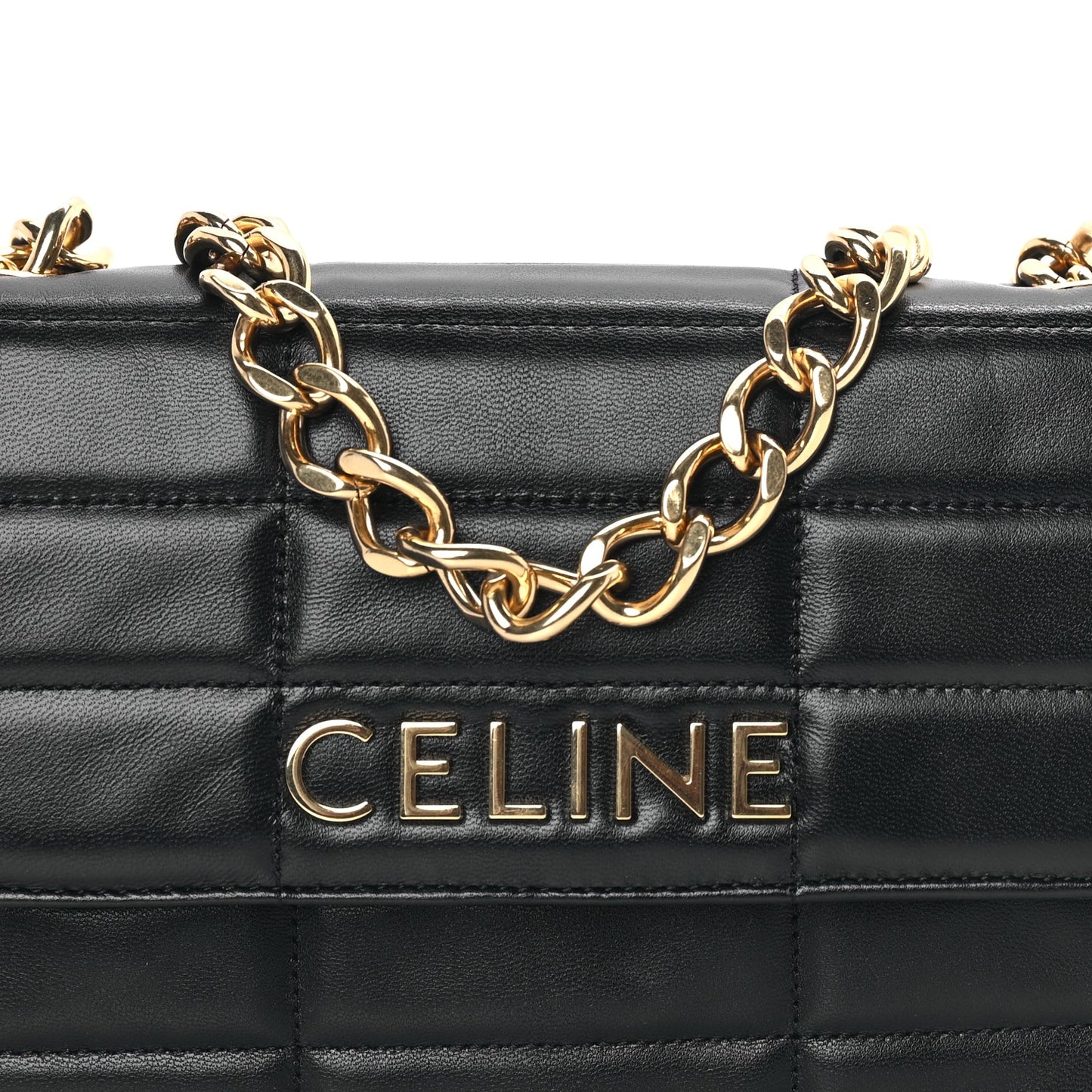Celine Goatskin Matelasse Chain Shoulder Bag  Black