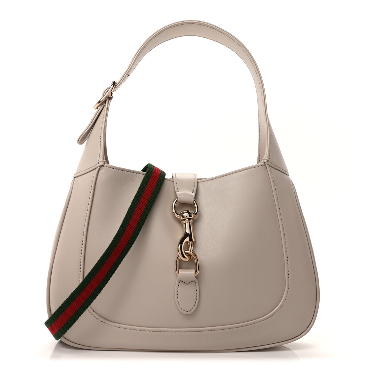 Gucci Ancora Calfskin Web Small Jackie Shoulder Bag Light Grey
