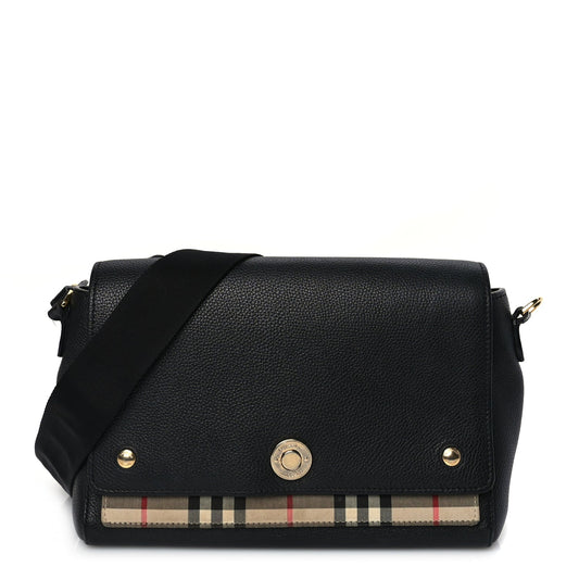 Burberry Grainy Calfskin Vintage Check Note Crossbody Bag Black