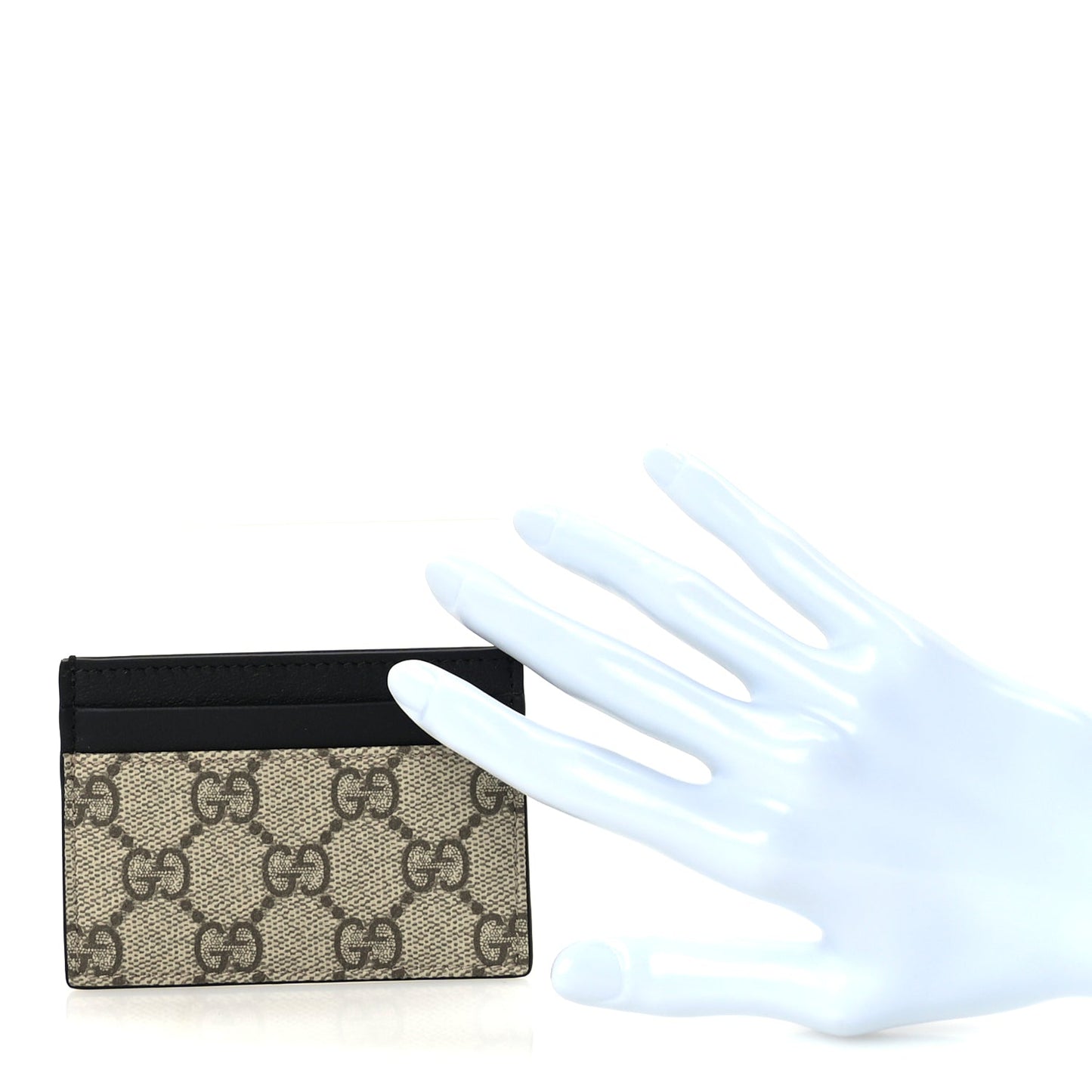 Gucci GG Supreme Monogram Calfskin Card Holder Beige Black