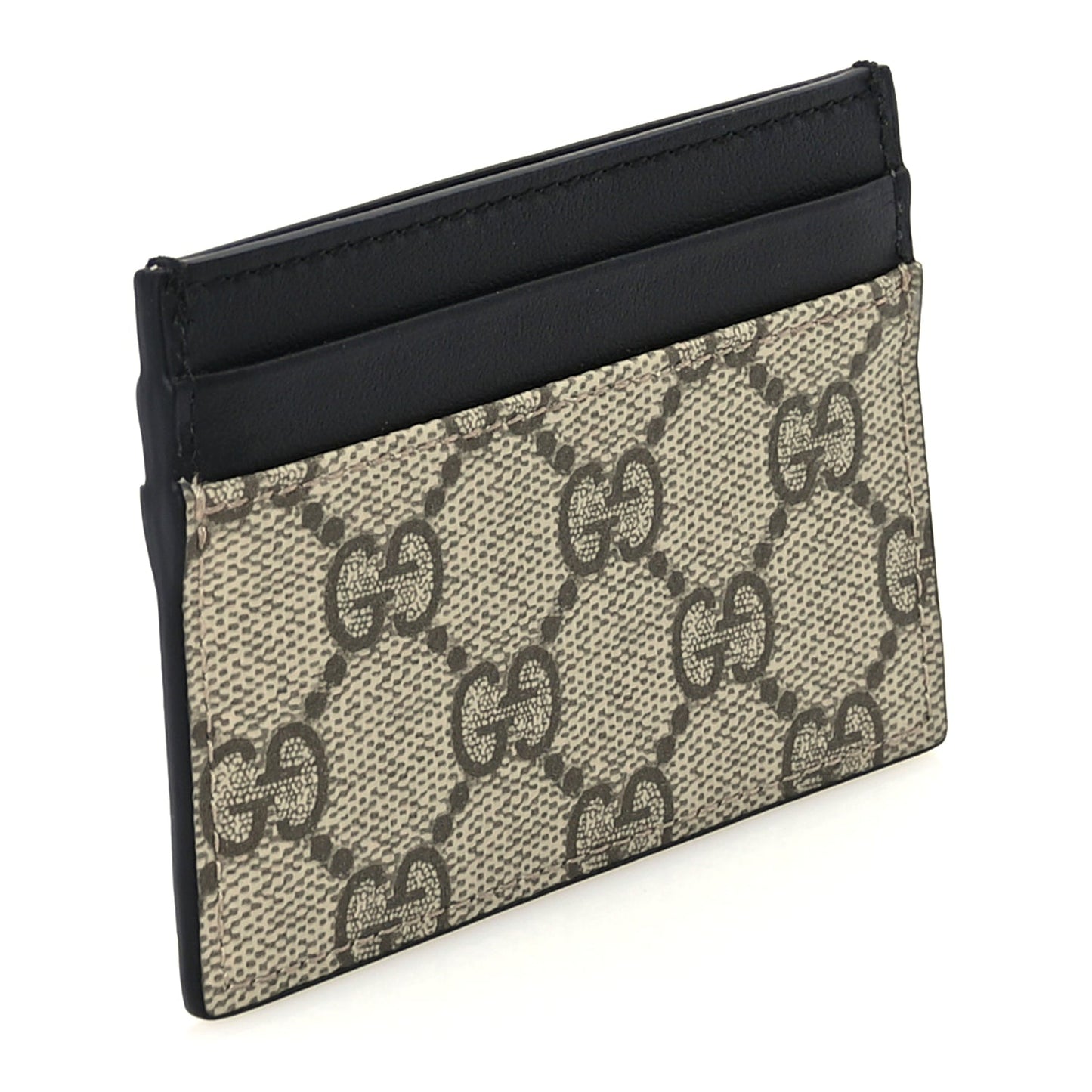 Gucci GG Supreme Monogram Calfskin Card Holder Beige Black