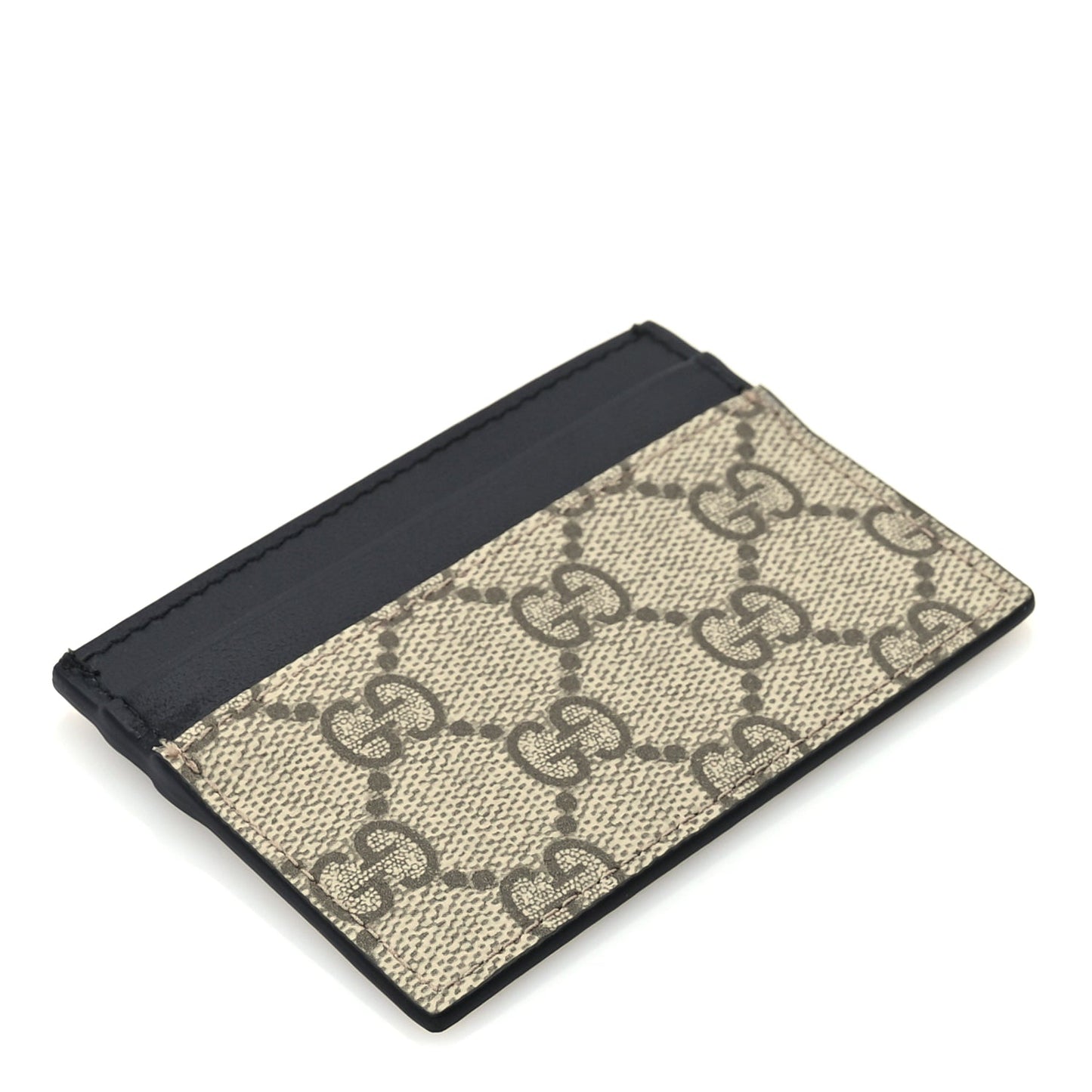 Gucci GG Supreme Monogram Calfskin Card Holder Beige Black