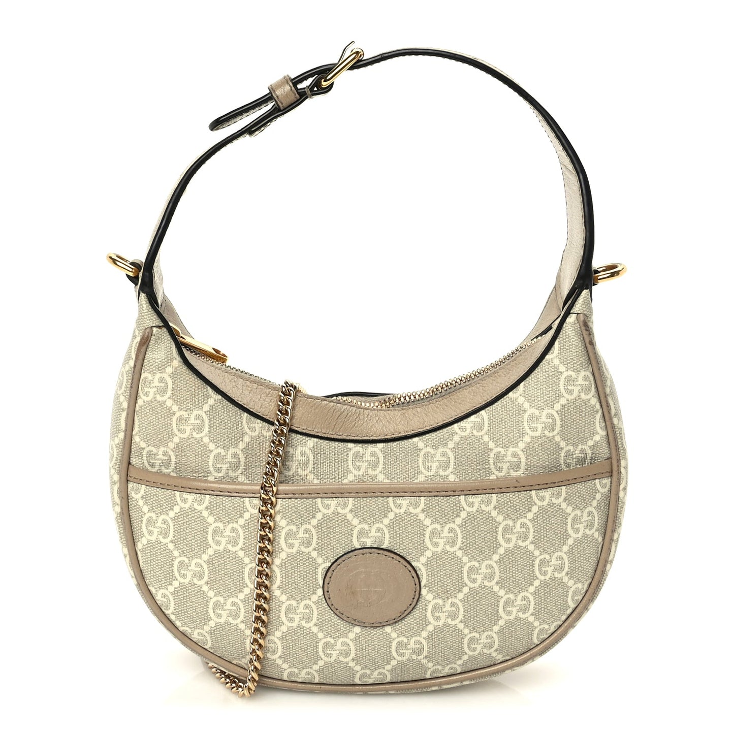 Gucci GG Supreme Monogram Textured Dollar Calfskin Mini Retro Interlocking G Half Moon Bag Beige Mystic White Oatmeal