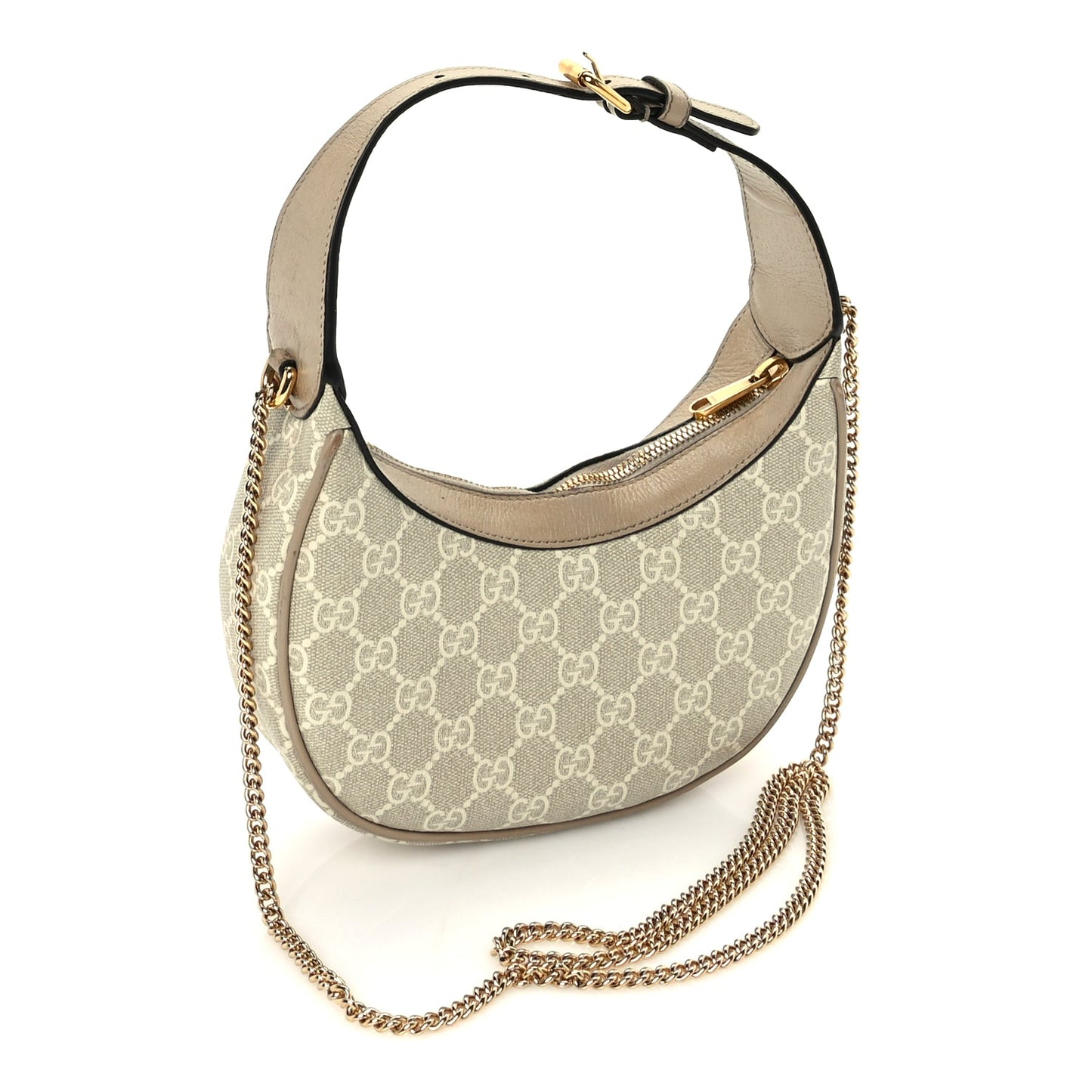 Gucci GG Supreme Monogram Textured Dollar Calfskin Mini Retro Interlocking G Half Moon Bag Beige Mystic White Oatmeal