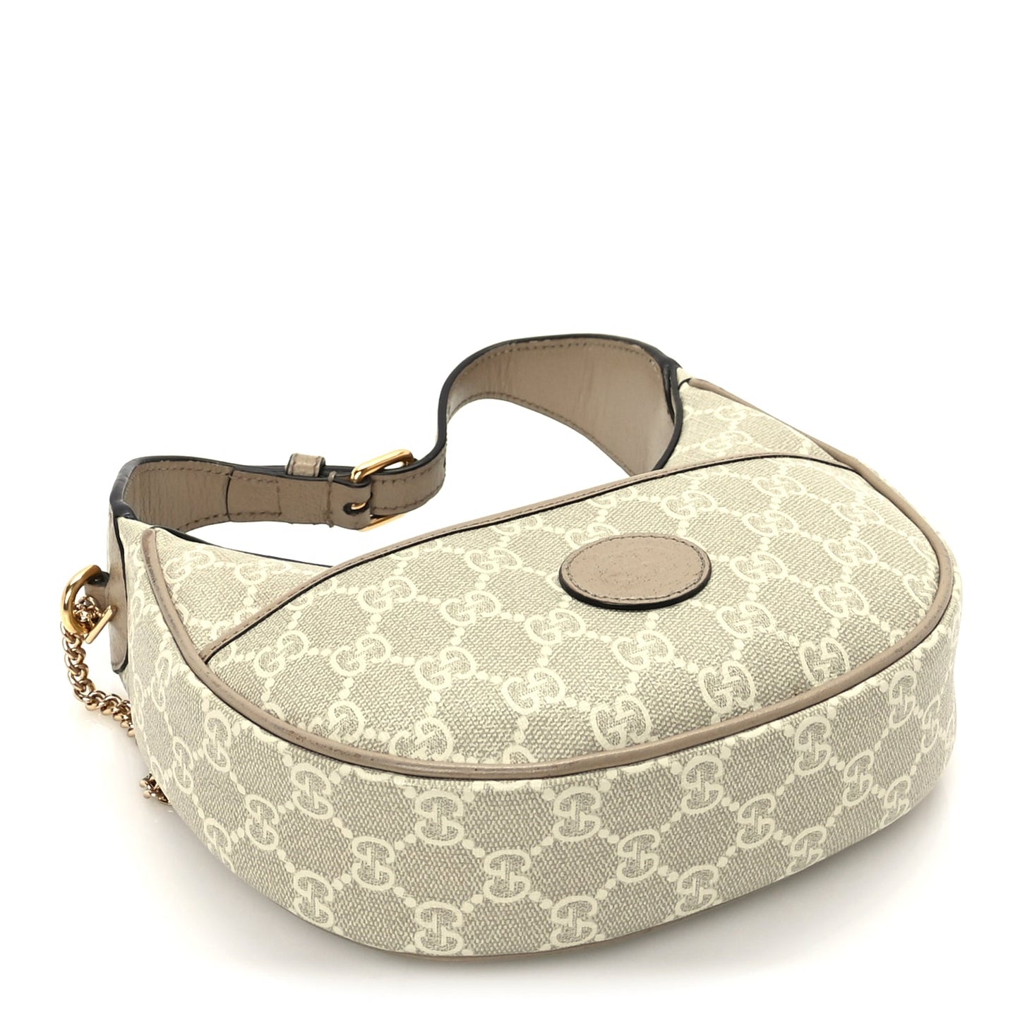 Gucci GG Supreme Monogram Textured Dollar Calfskin Mini Retro Interlocking G Half Moon Bag Beige Mystic White Oatmeal