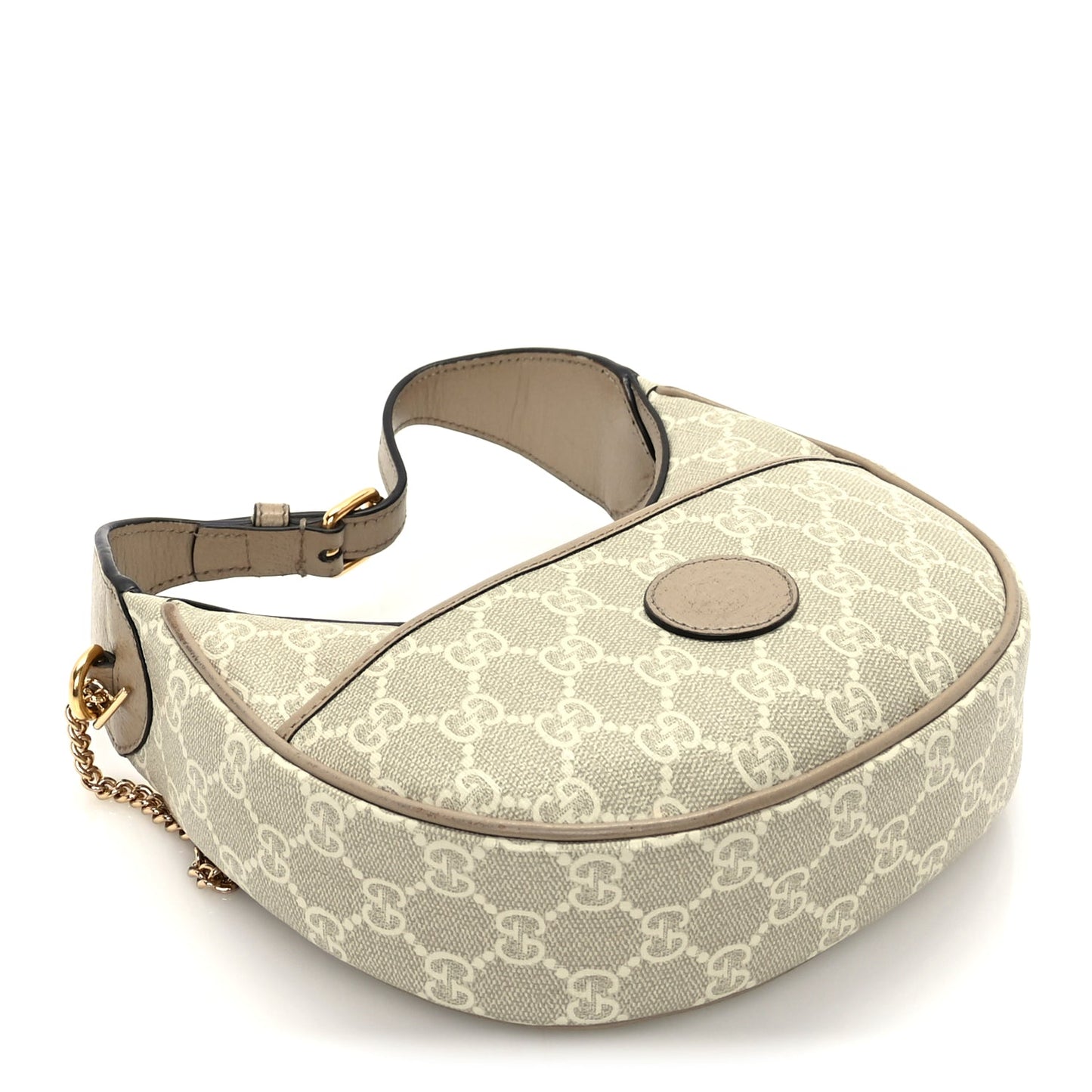 Gucci GG Supreme Monogram Textured Dollar Calfskin Mini Retro Interlocking G Half Moon Bag Beige Mystic White Oatmeal