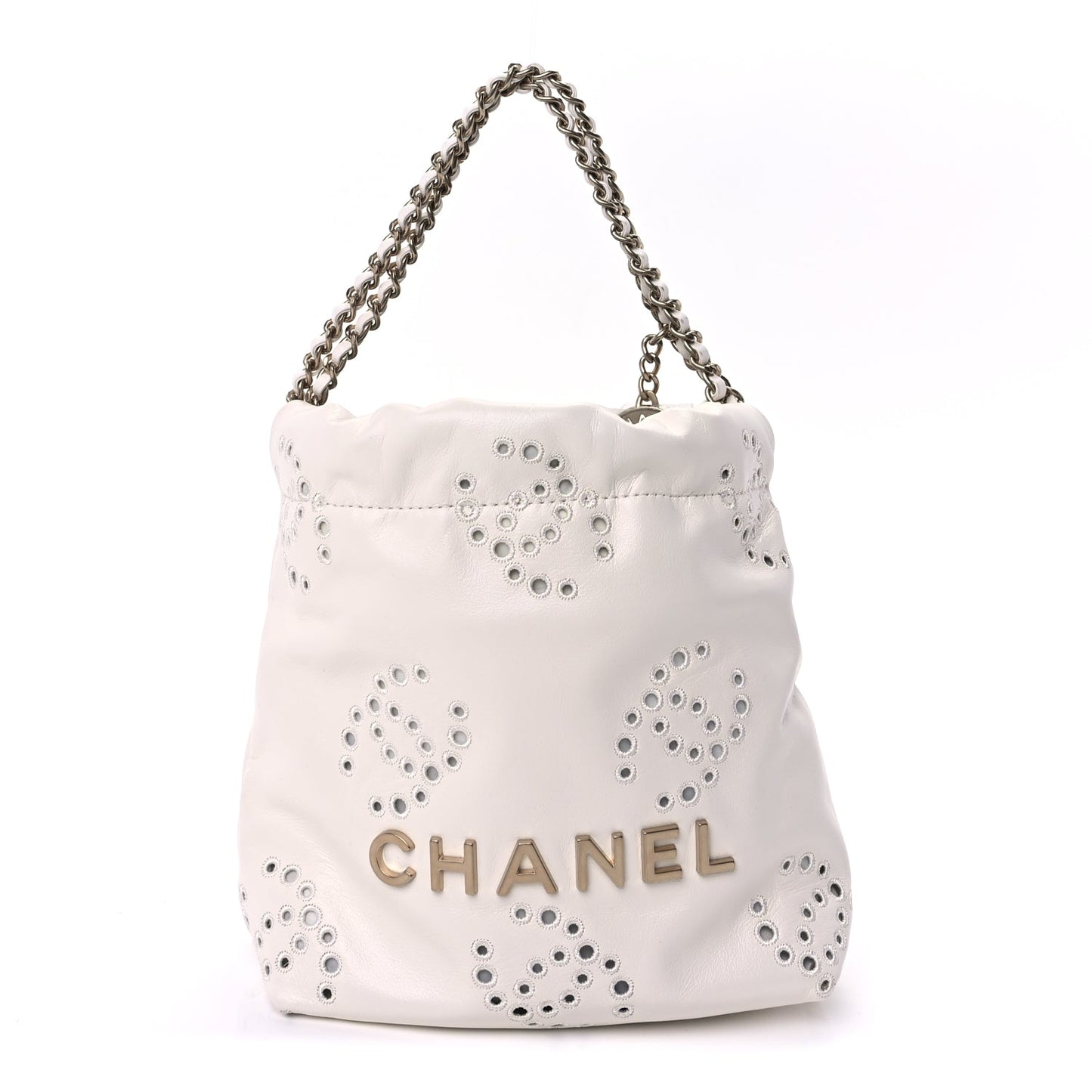 Chanel Shiny Calfskin Eyelet Mini Chanel 22  White