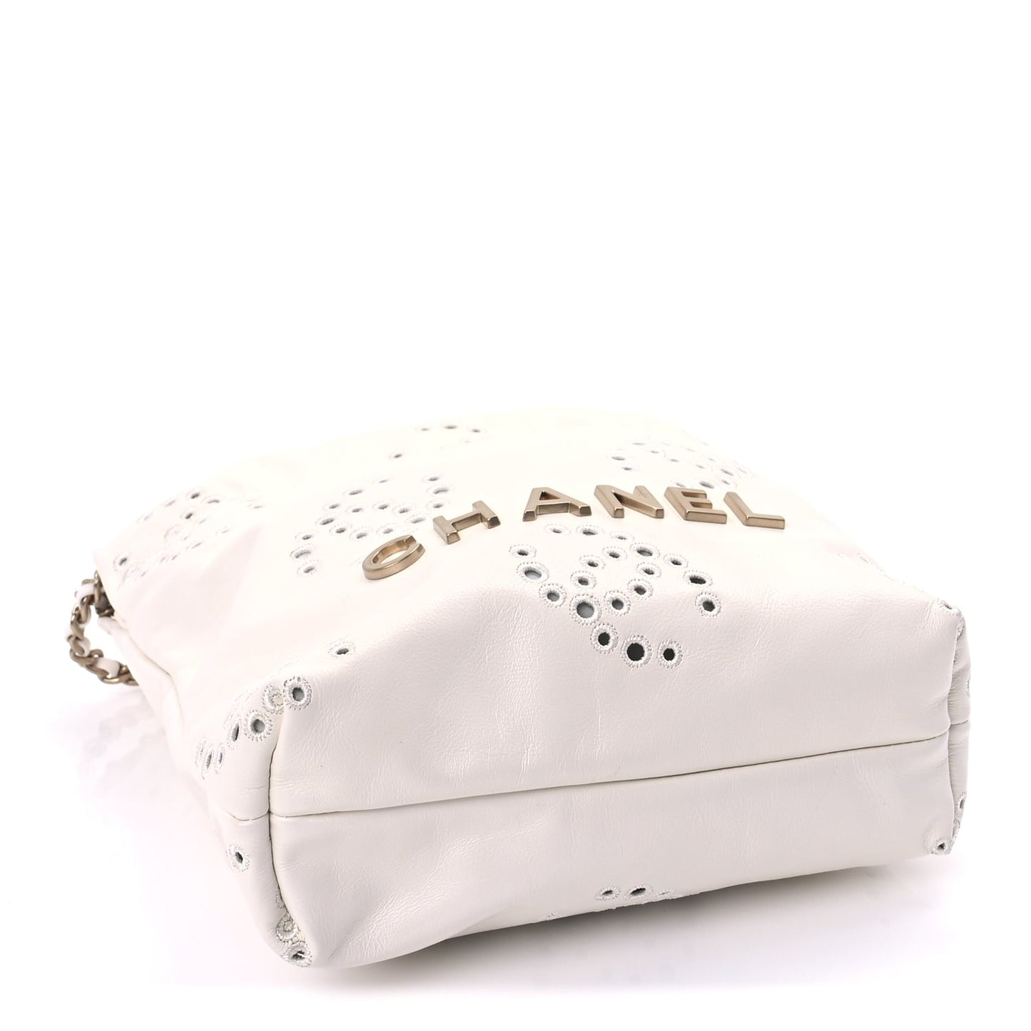 Chanel Shiny Calfskin Eyelet Mini Chanel 22  White