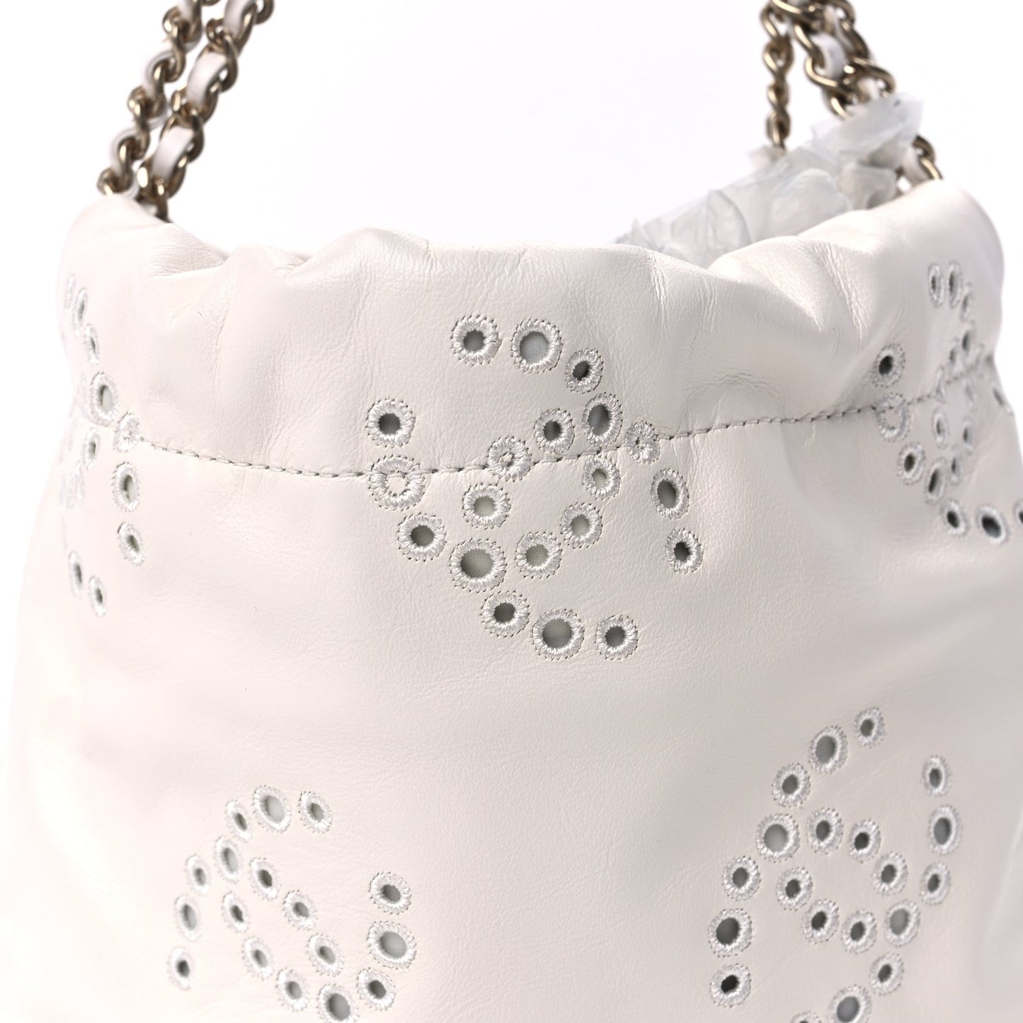 Chanel Shiny Calfskin Eyelet Mini Chanel 22  White