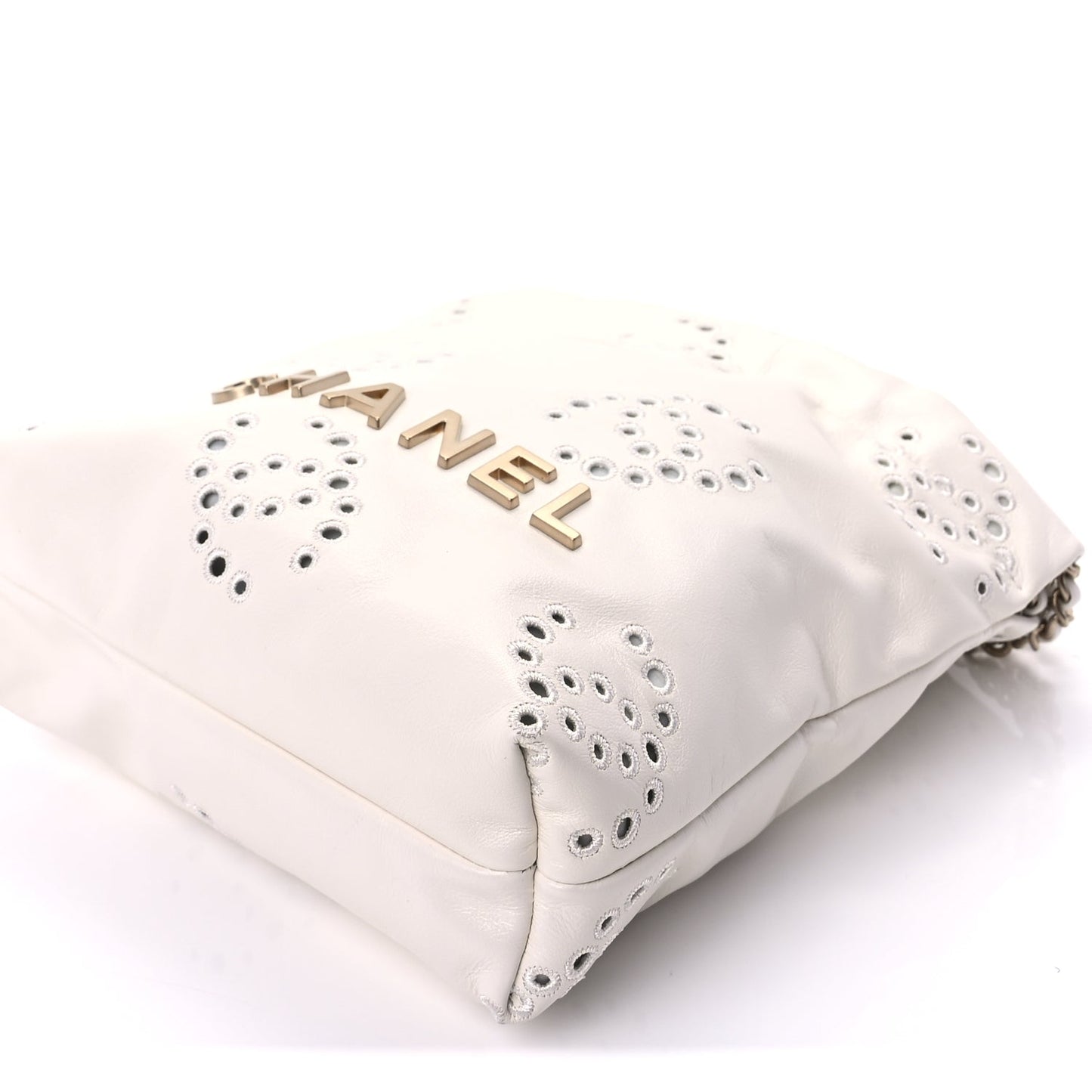 Chanel Shiny Calfskin Eyelet Mini Chanel 22  White