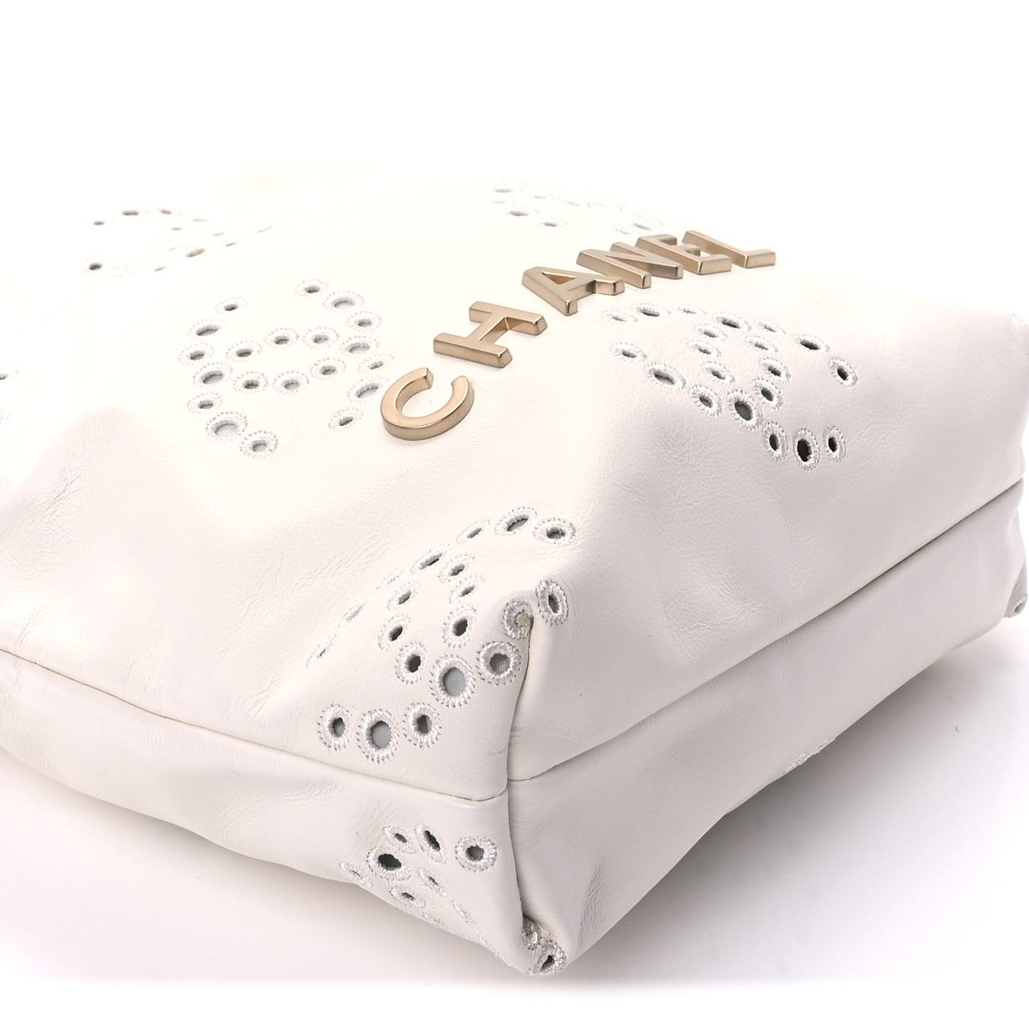 Chanel Shiny Calfskin Eyelet Mini Chanel 22  White