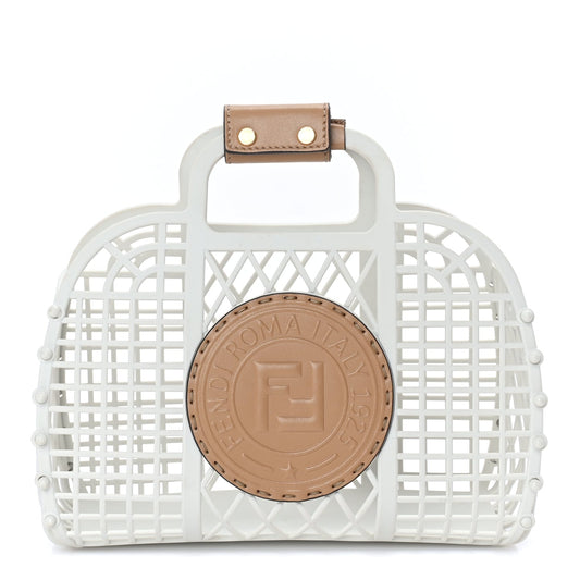 Fendi Recycled Plastic Vitello Liberty Matte Small Fendi Basket  White Ice Miele Scuro