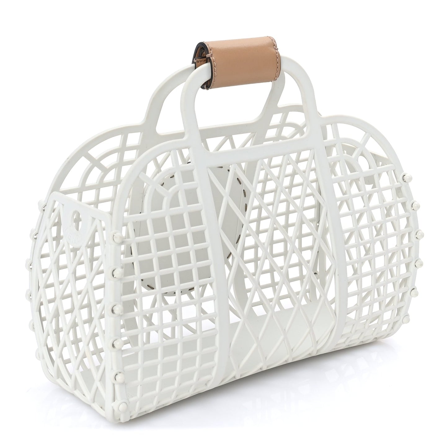 Fendi Recycled Plastic Vitello Liberty Matte Small Fendi Basket  White Ice Miele Scuro