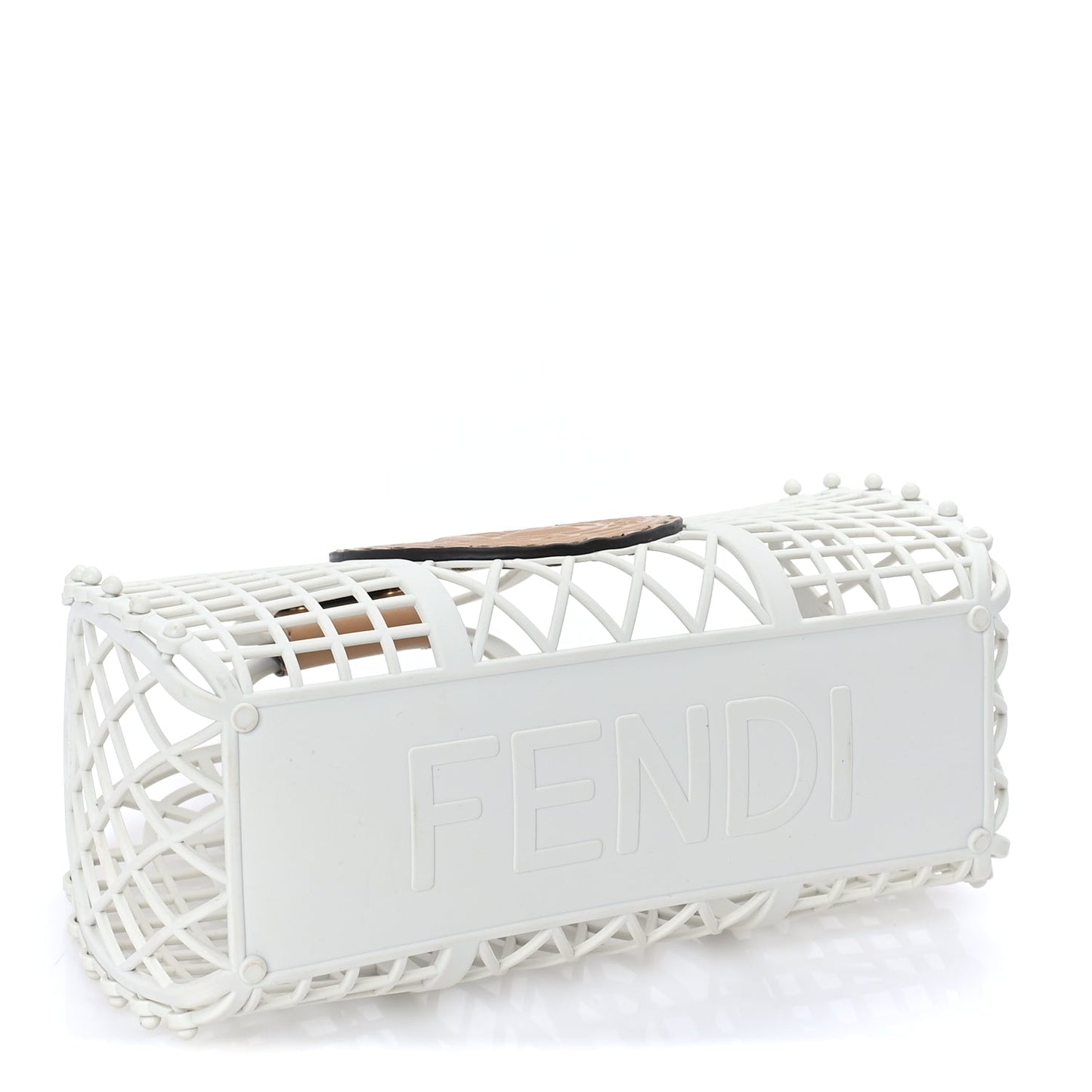Fendi Recycled Plastic Vitello Liberty Matte Small Fendi Basket  White Ice Miele Scuro