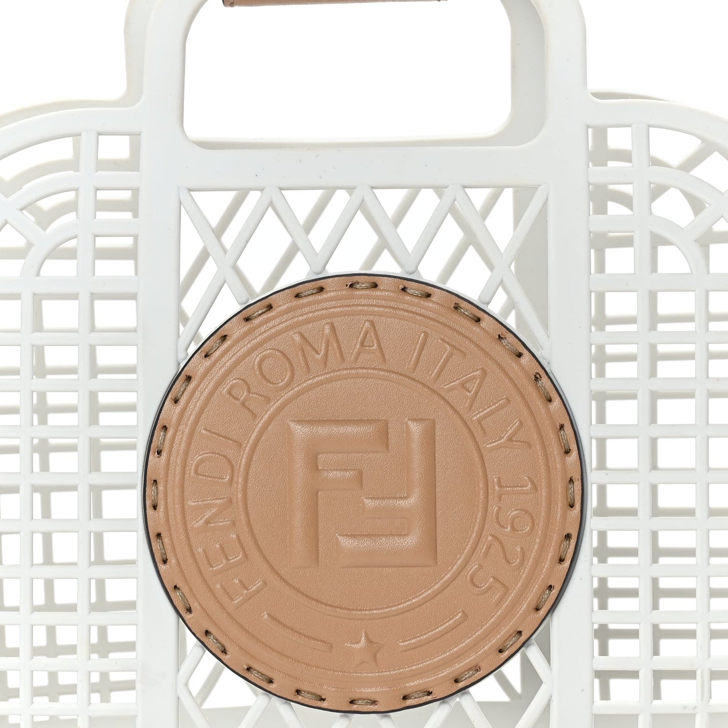 Fendi Recycled Plastic Vitello Liberty Matte Small Fendi Basket  White Ice Miele Scuro