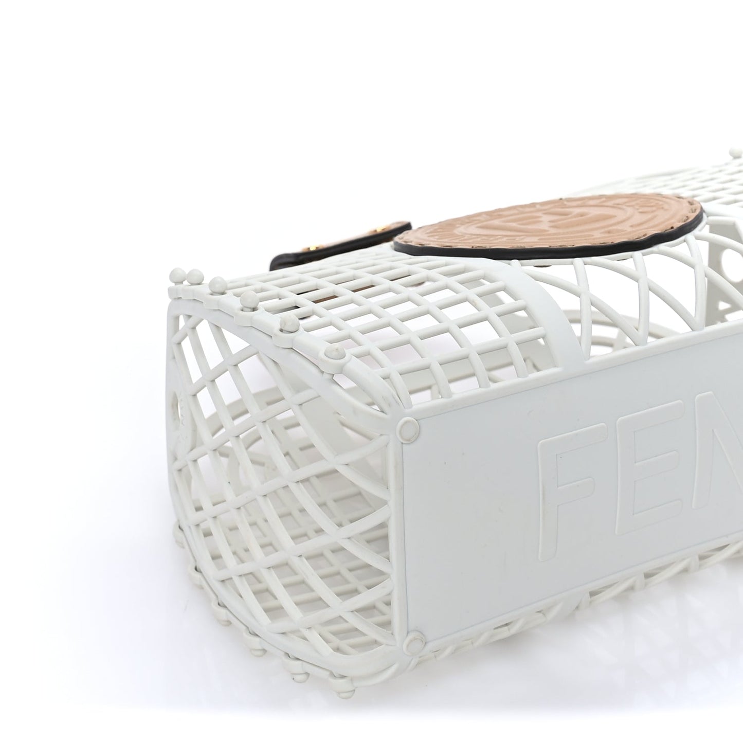 Fendi Recycled Plastic Vitello Liberty Matte Small Fendi Basket  White Ice Miele Scuro