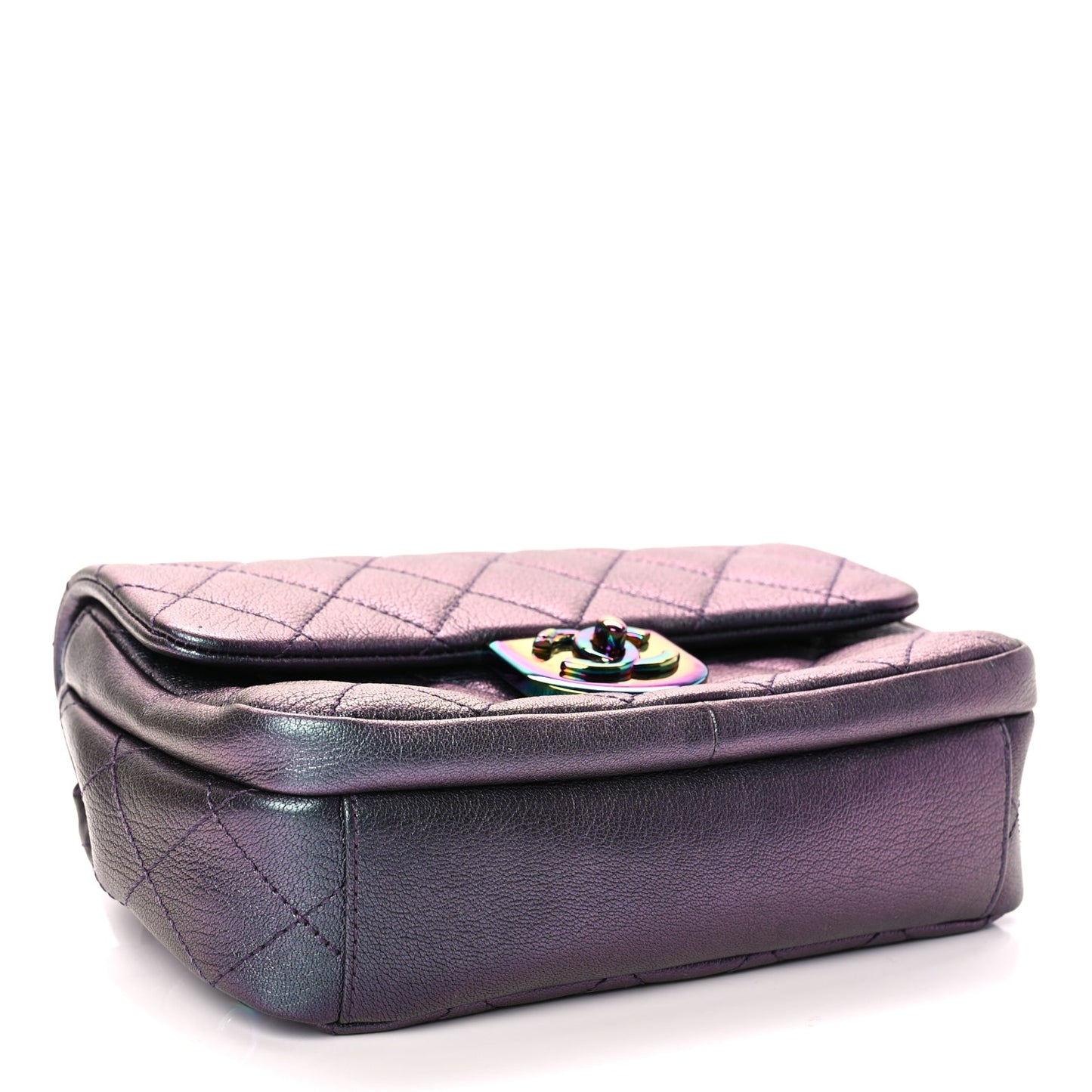 Chanel Iridescent Goatskin Quilted Small Double Carry Waist Chain Flap Purple