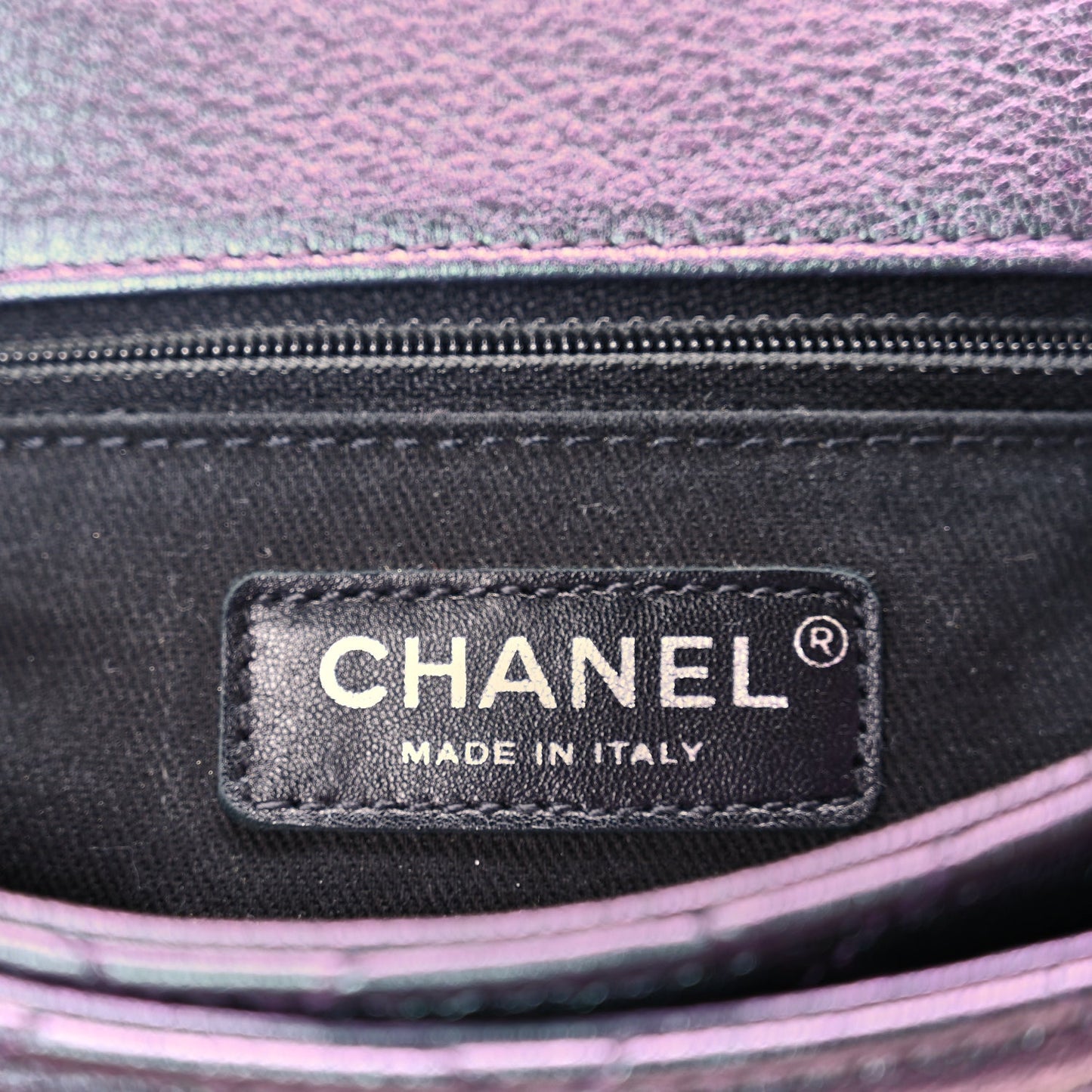 Chanel Iridescent Goatskin Quilted Small Double Carry Waist Chain Flap Purple