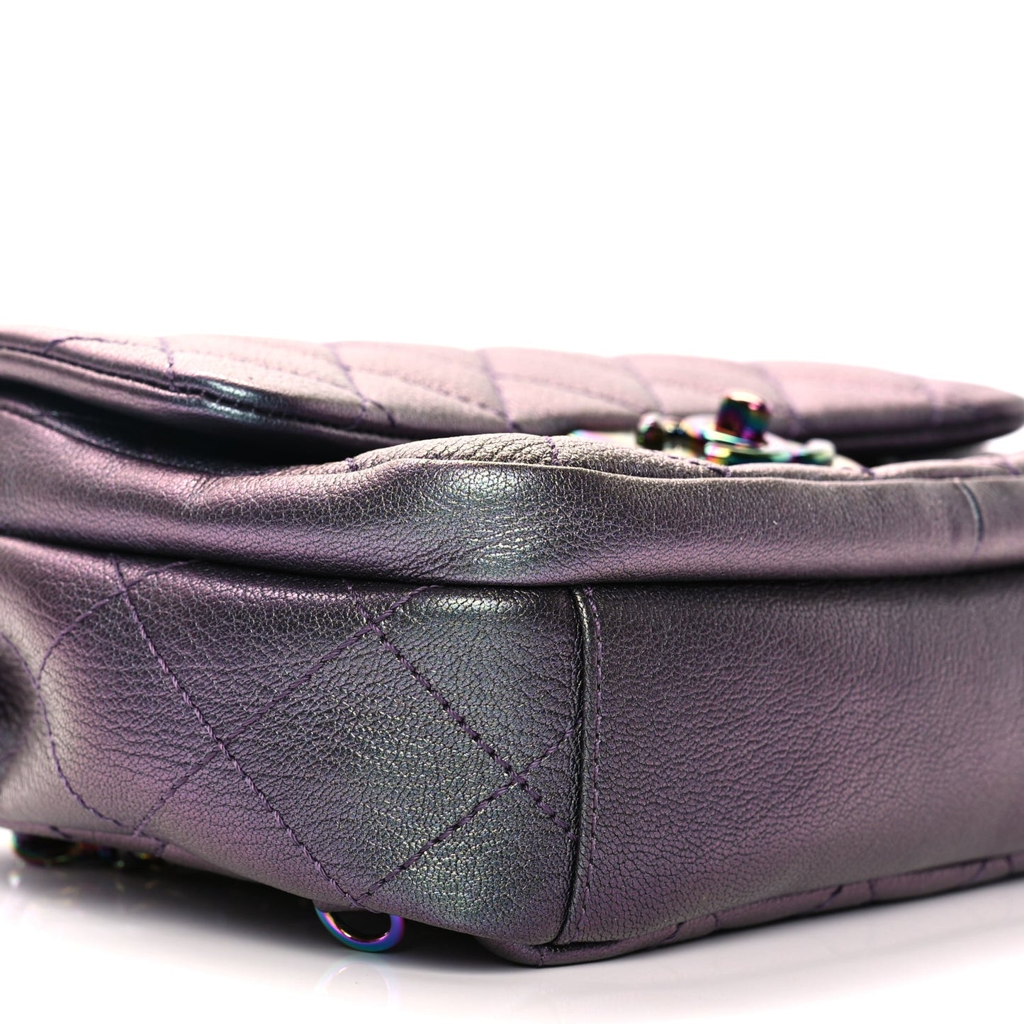 Chanel Iridescent Goatskin Quilted Small Double Carry Waist Chain Flap Purple