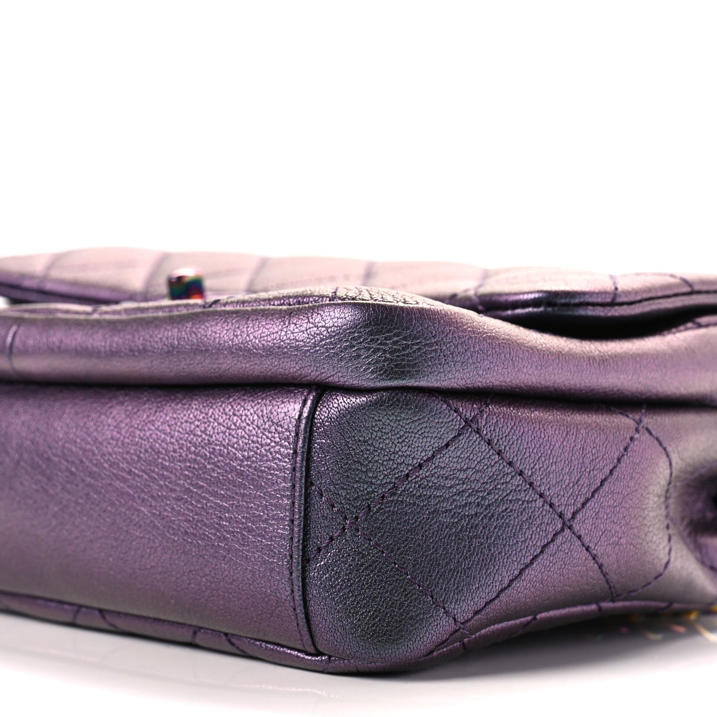 Chanel Iridescent Goatskin Quilted Small Double Carry Waist Chain Flap Purple