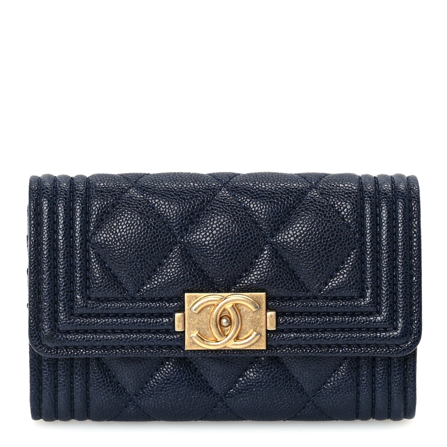 Chanel Caviar Quilted Boy Flap Card Holder Navy