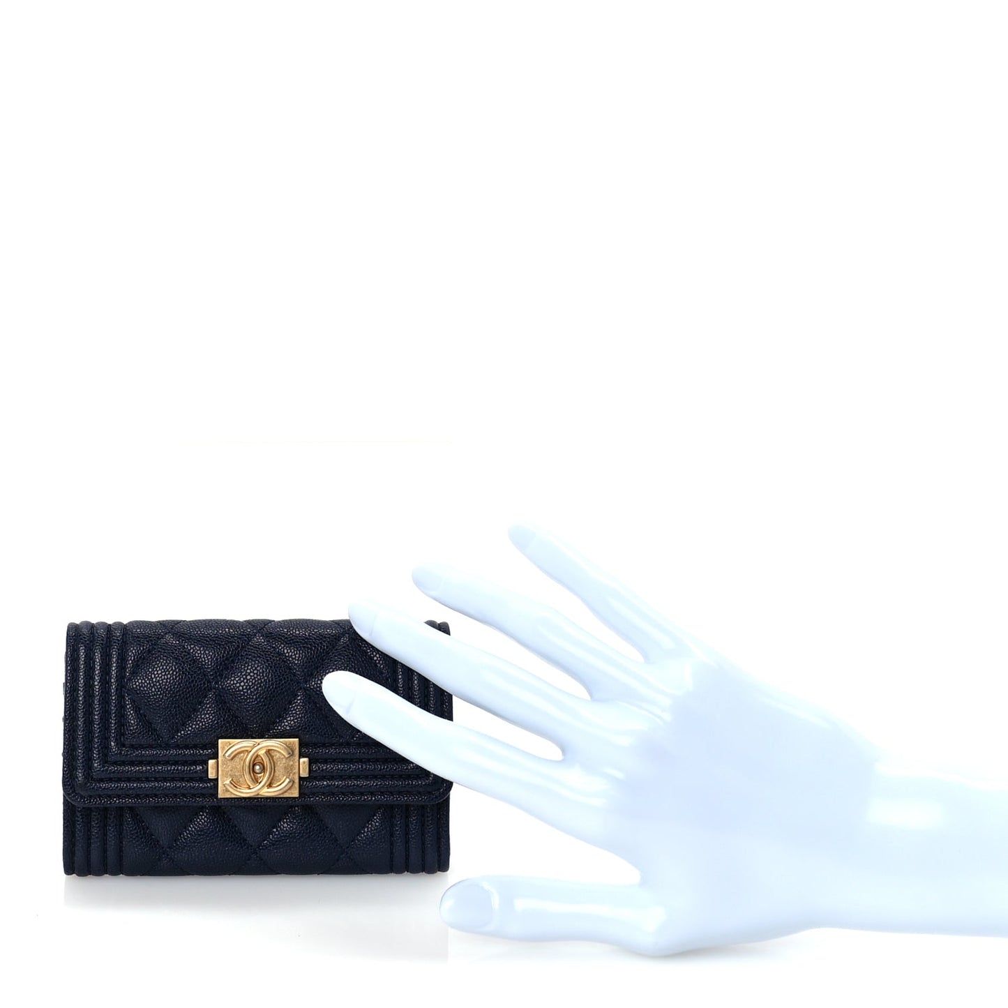 Chanel Caviar Quilted Boy Flap Card Holder Navy