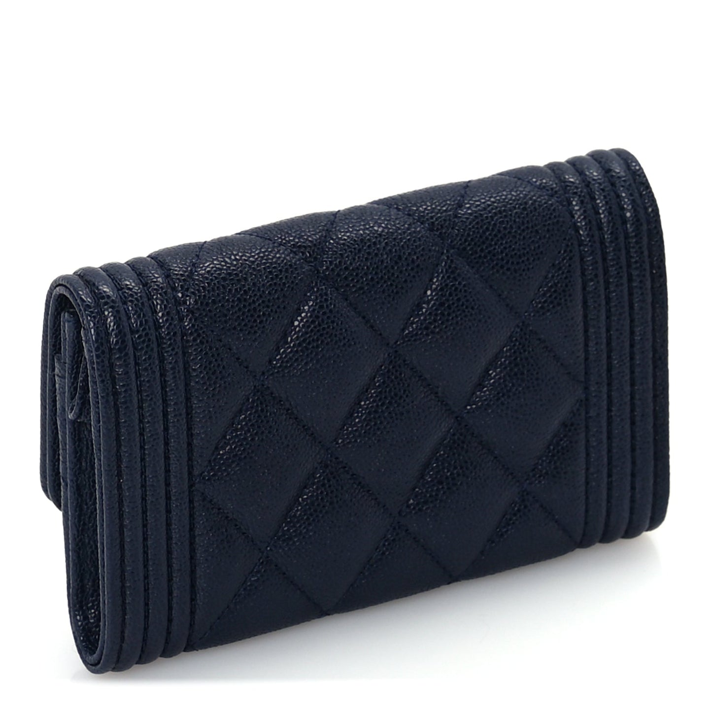 Chanel Caviar Quilted Boy Flap Card Holder Navy