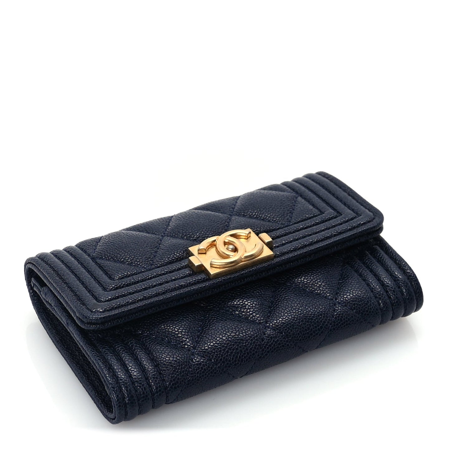 Chanel Caviar Quilted Boy Flap Card Holder Navy