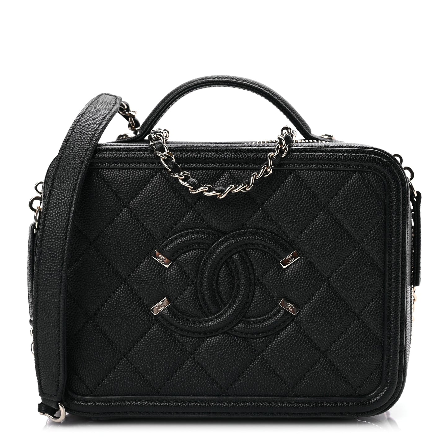 Chanel Caviar Quilted Small CC Filigree Vanity Case Black