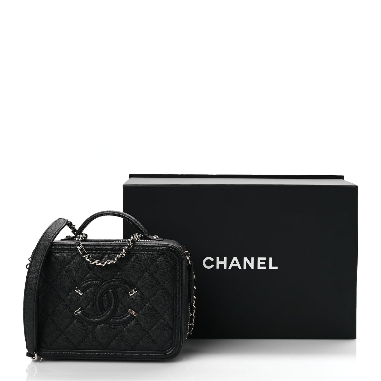 Chanel Caviar Quilted Small CC Filigree Vanity Case Black
