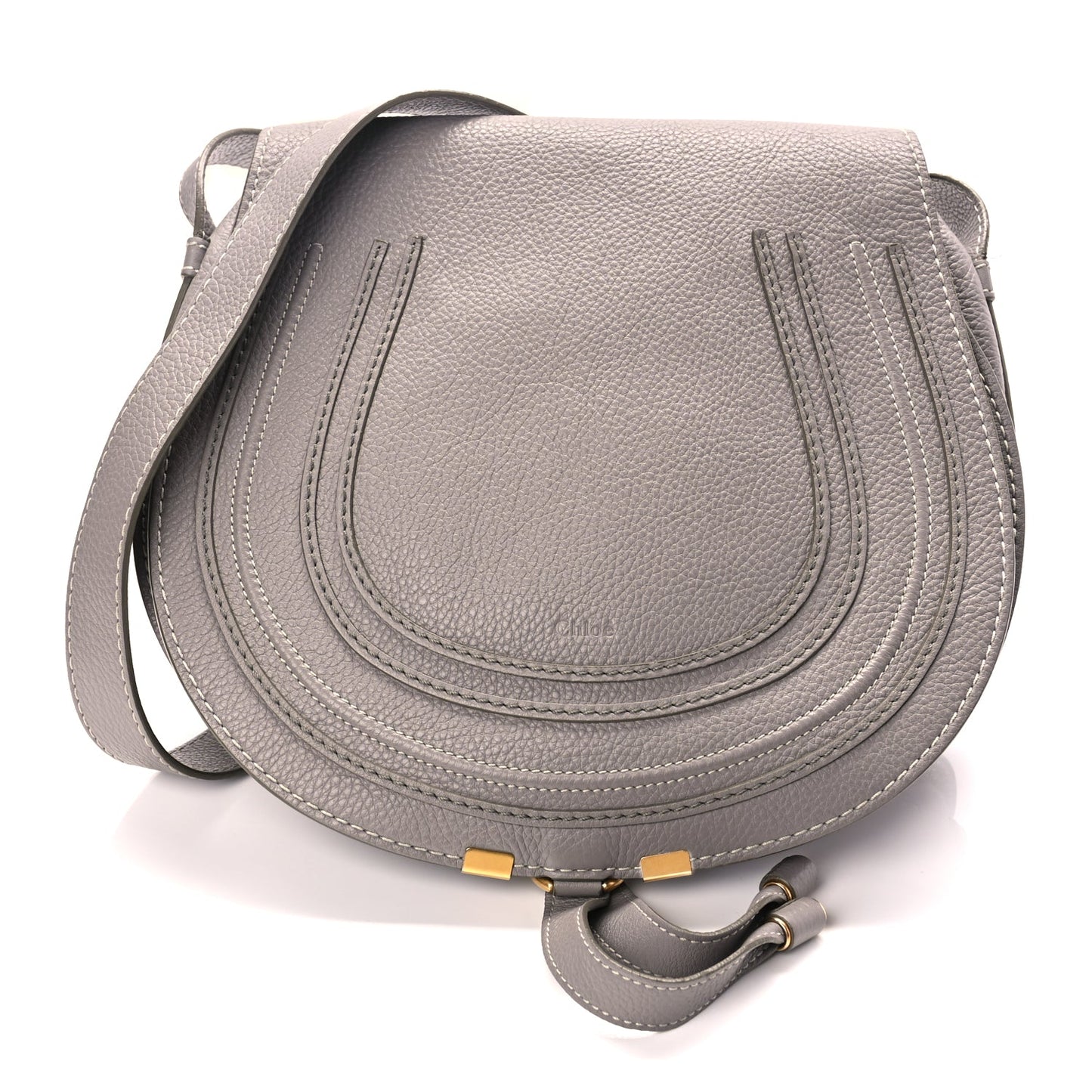 Chloe Grained Calfskin Medium Marcie Saddle Bag Cashmere Grey