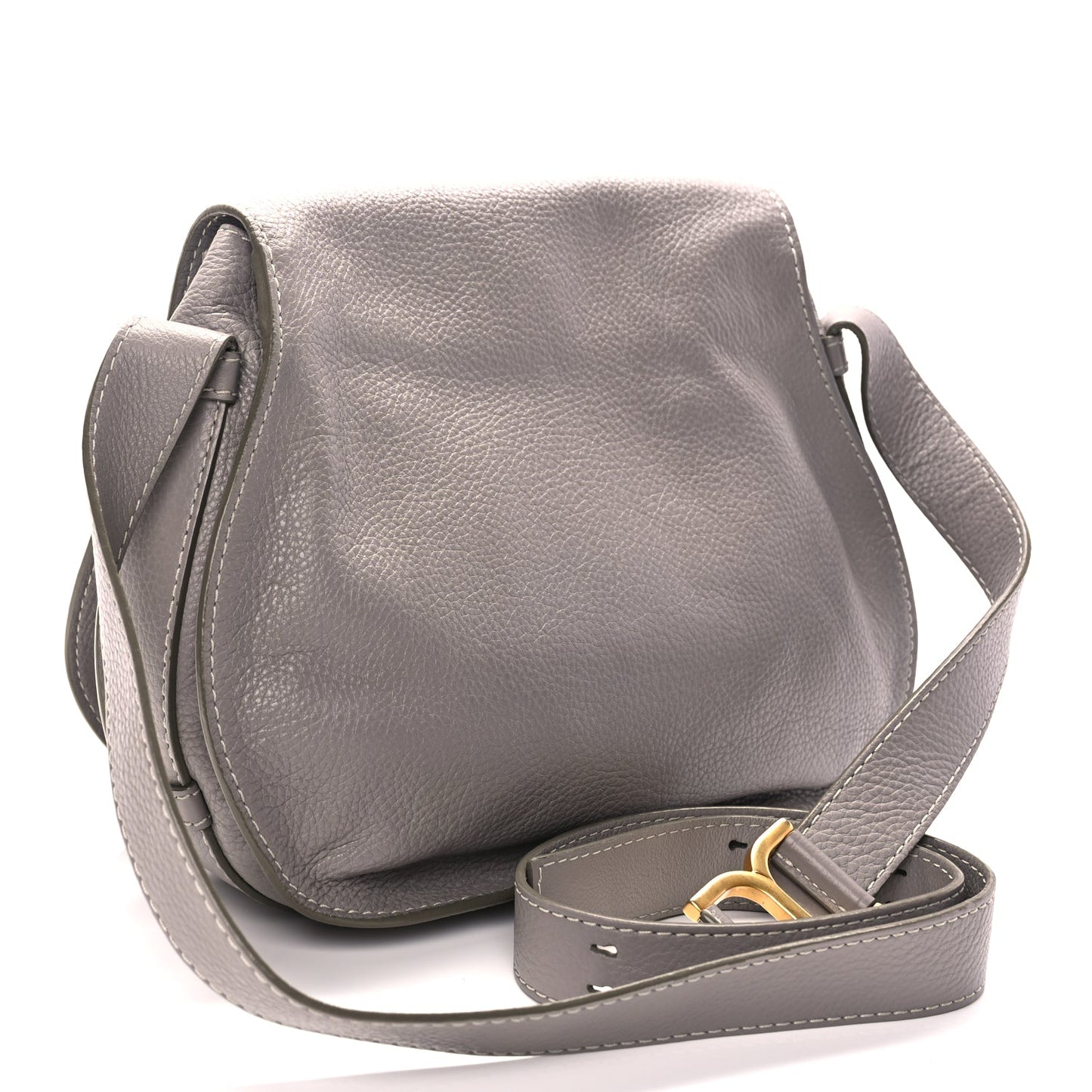 Chloe Grained Calfskin Medium Marcie Saddle Bag Cashmere Grey