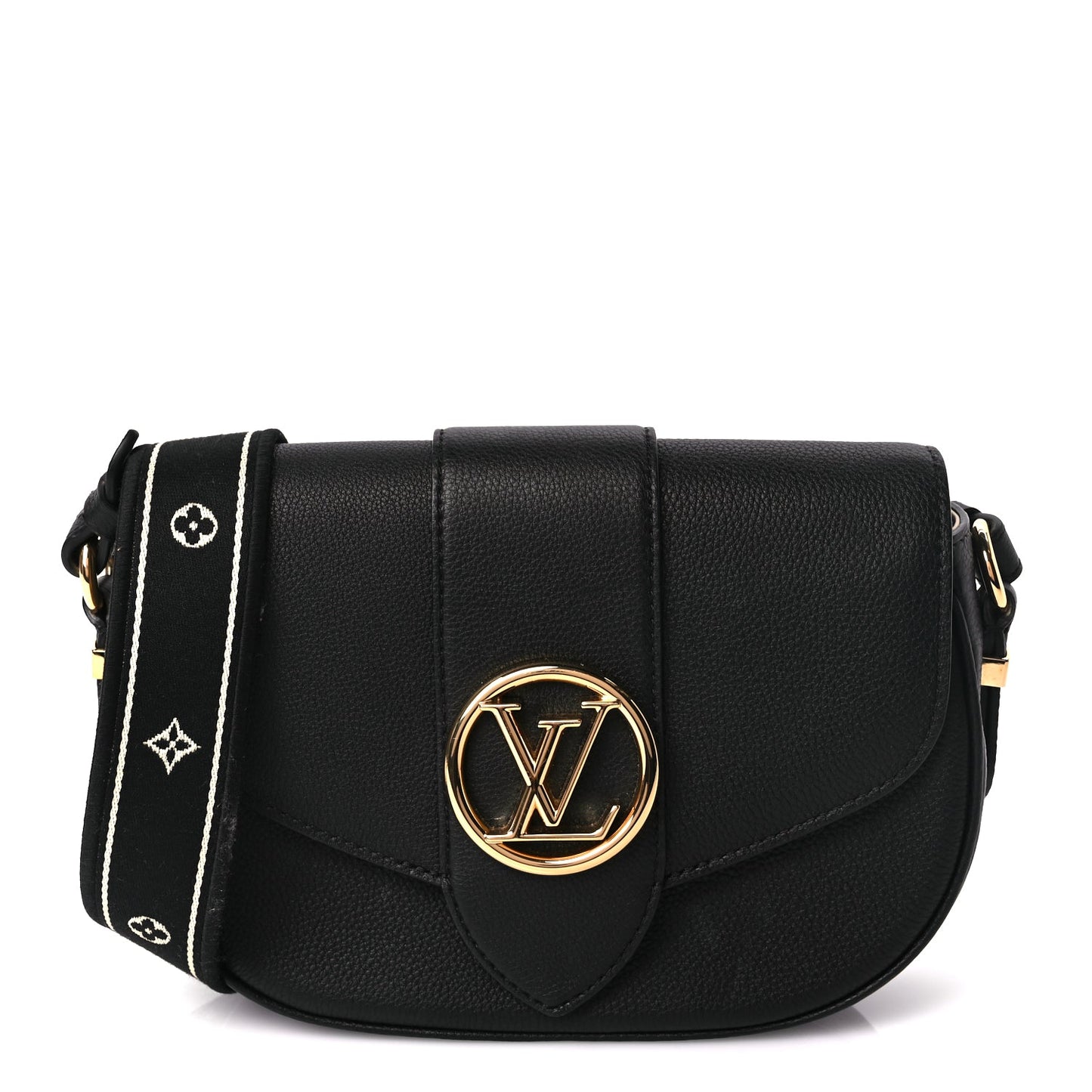Louis Vuitton Grained Calfskin LV Pont 9 Soft MM Black