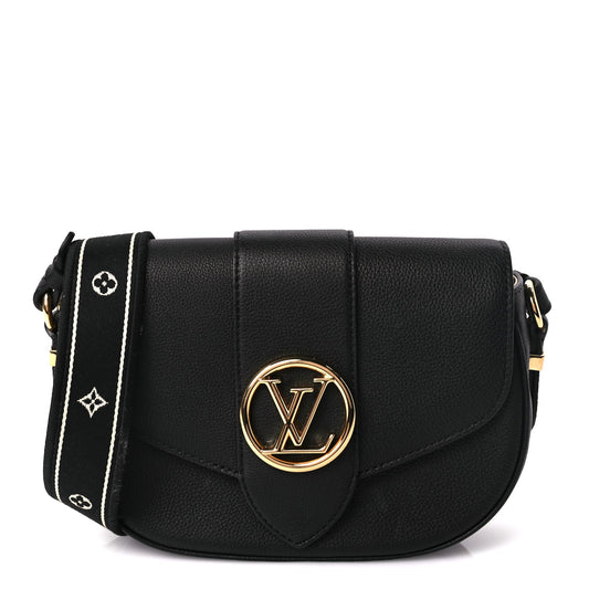 Louis Vuitton Grained Calfskin LV Pont 9 Soft MM Black