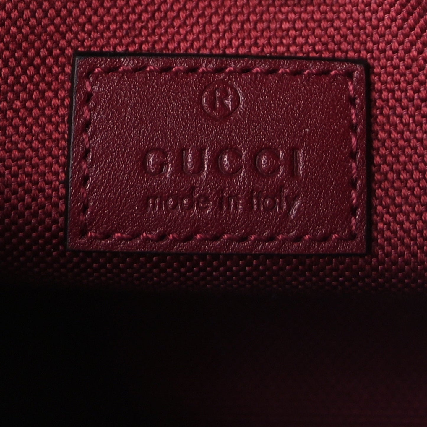 Gucci GG Calfskin Embossed Emblem Small Bucket Bag Rosso Ancora Red