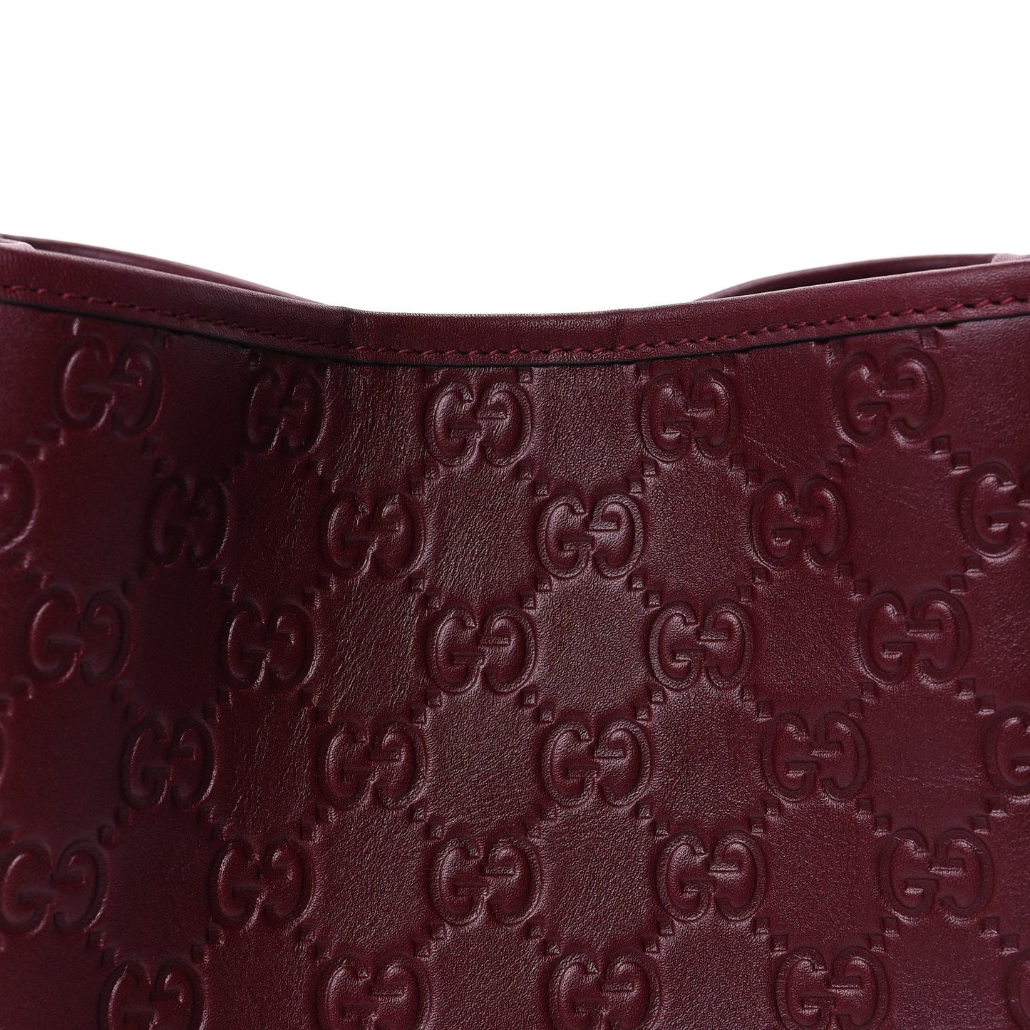 Gucci GG Calfskin Embossed Emblem Small Bucket Bag Rosso Ancora Red