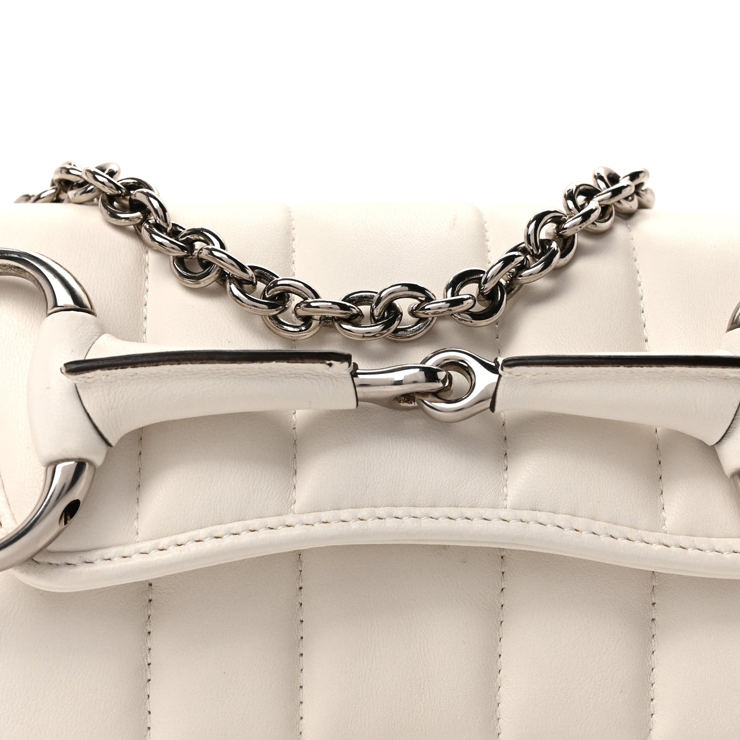 Gucci Nappa Vertical Matelasse Small Maxi Horsebit Chain Shoulder Bag Great White