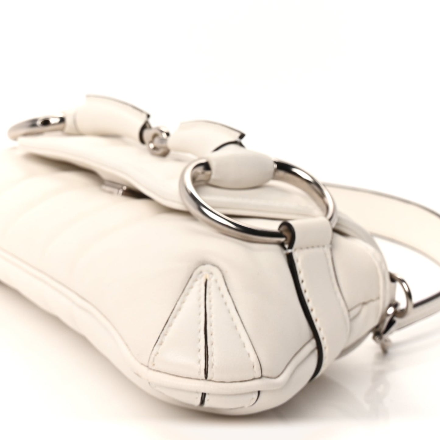Gucci Nappa Vertical Matelasse Small Maxi Horsebit Chain Shoulder Bag Great White