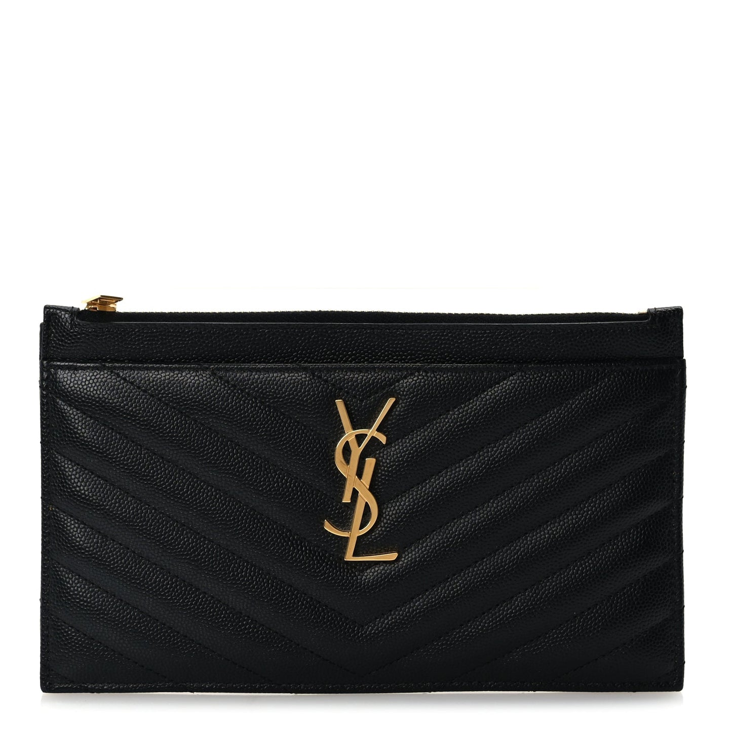 Saint Laurent Grain De Poudre Chevron Monogram Bill Pouch  Black