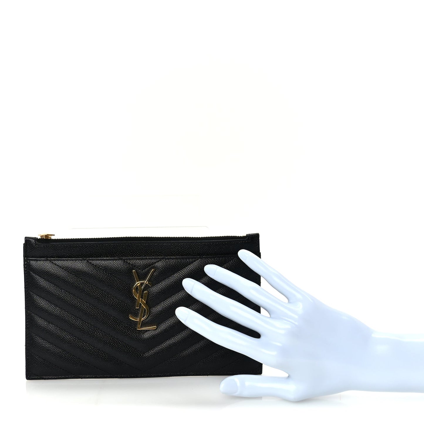 Saint Laurent Grain De Poudre Chevron Monogram Bill Pouch  Black