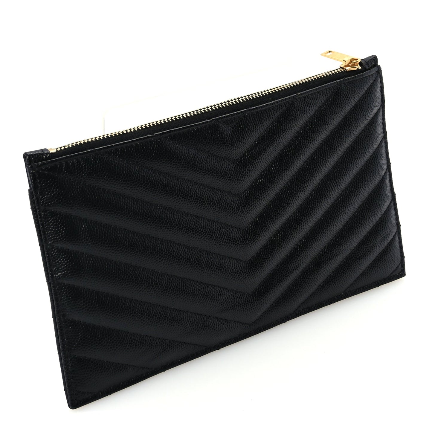 Saint Laurent Grain De Poudre Chevron Monogram Bill Pouch  Black