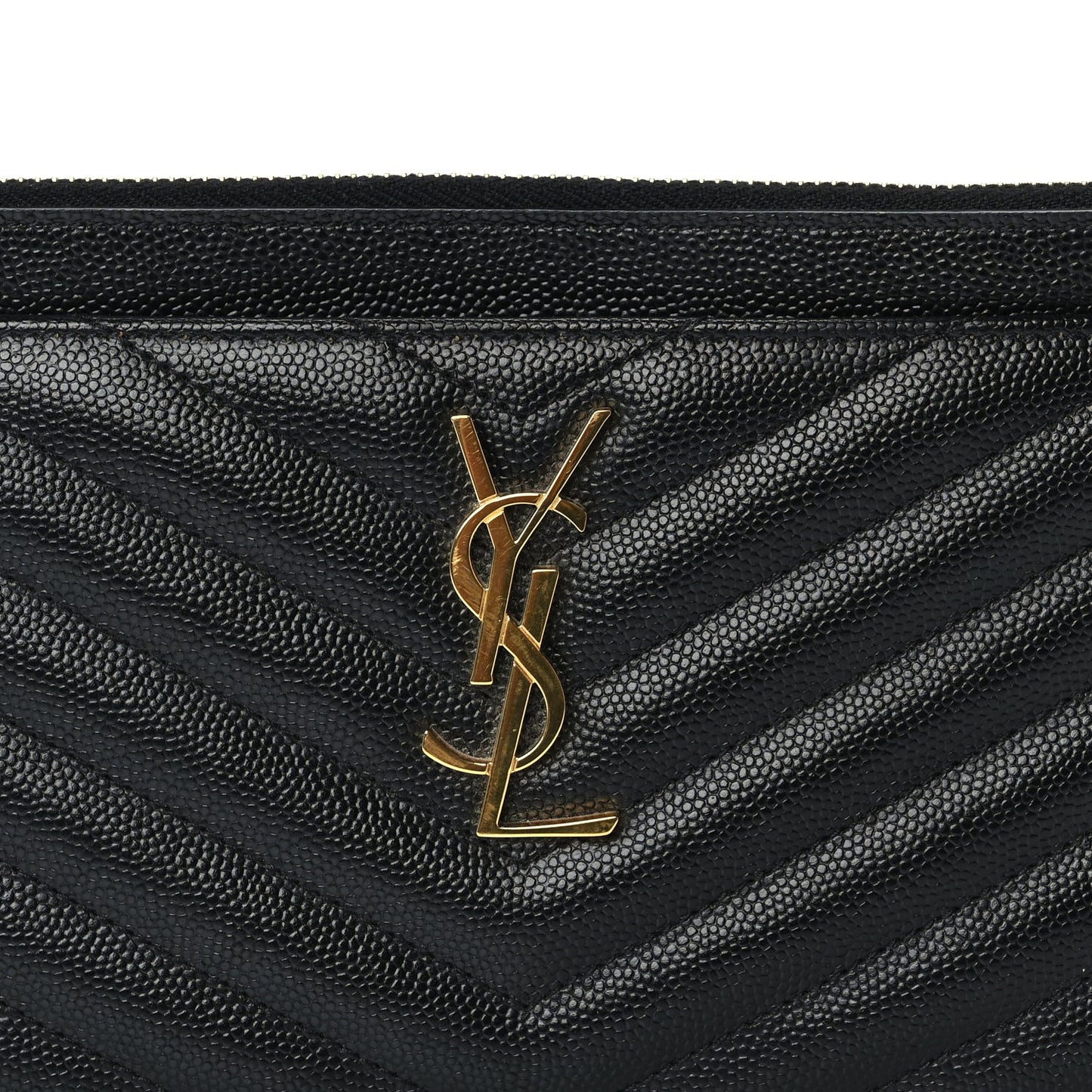 Saint Laurent Grain De Poudre Chevron Monogram Bill Pouch  Black