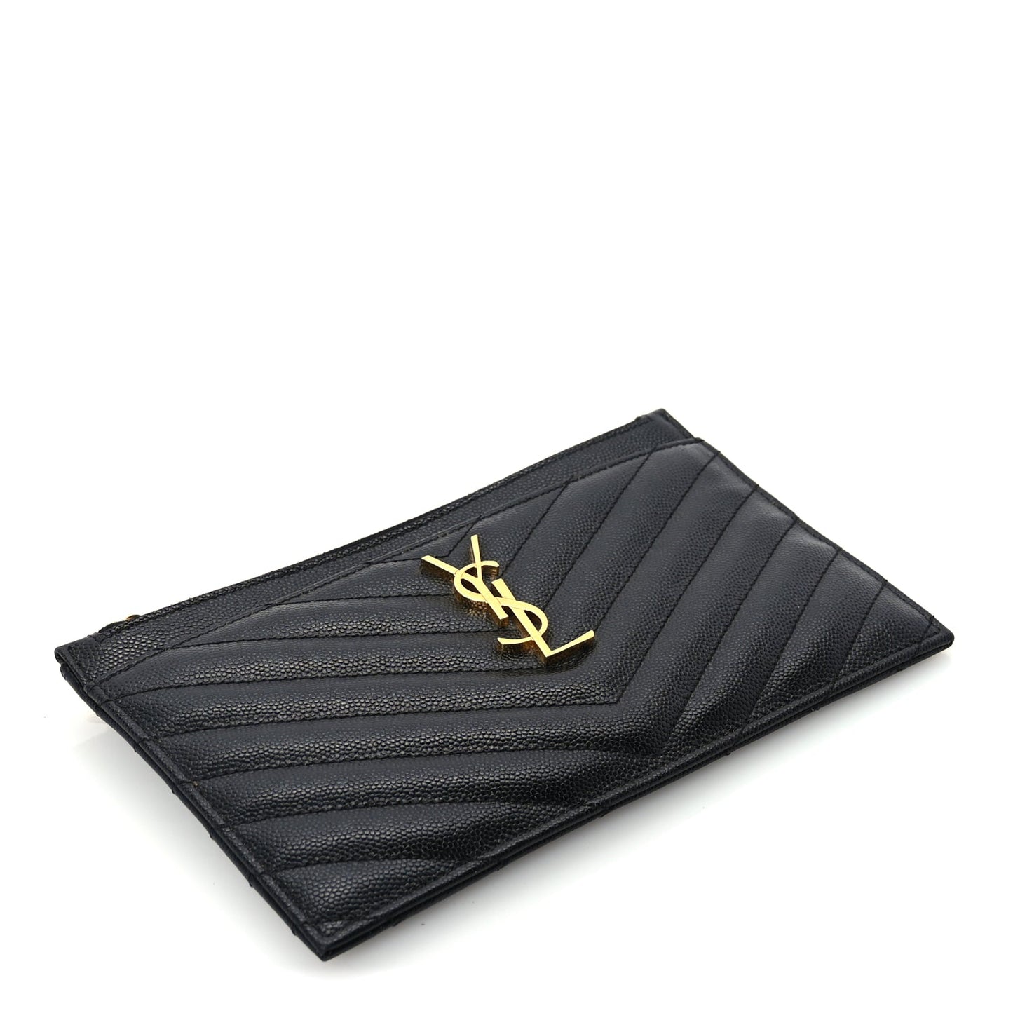 Saint Laurent Grain De Poudre Chevron Monogram Bill Pouch  Black