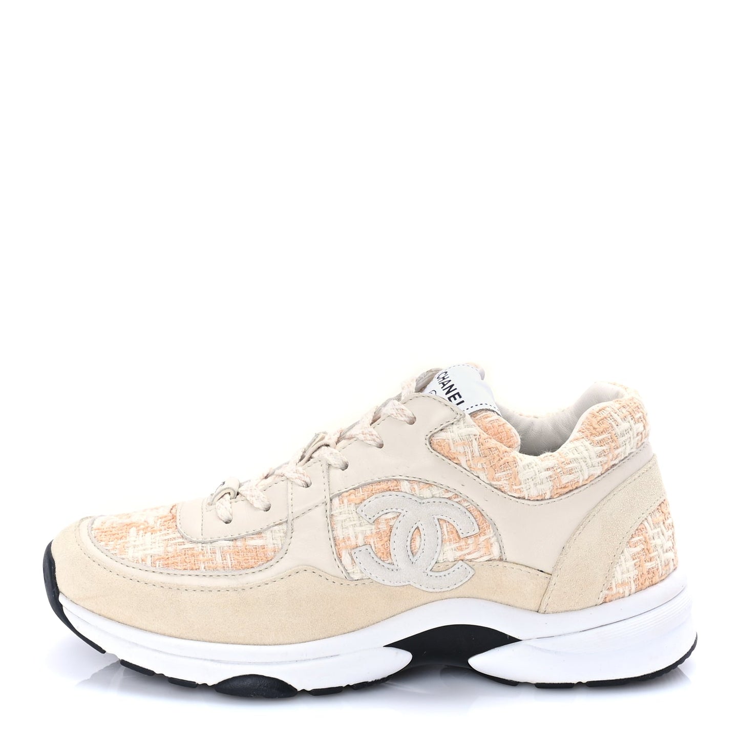 Chanel Tweed Suede Calfskin Womens CC Sneakers 39 Orange