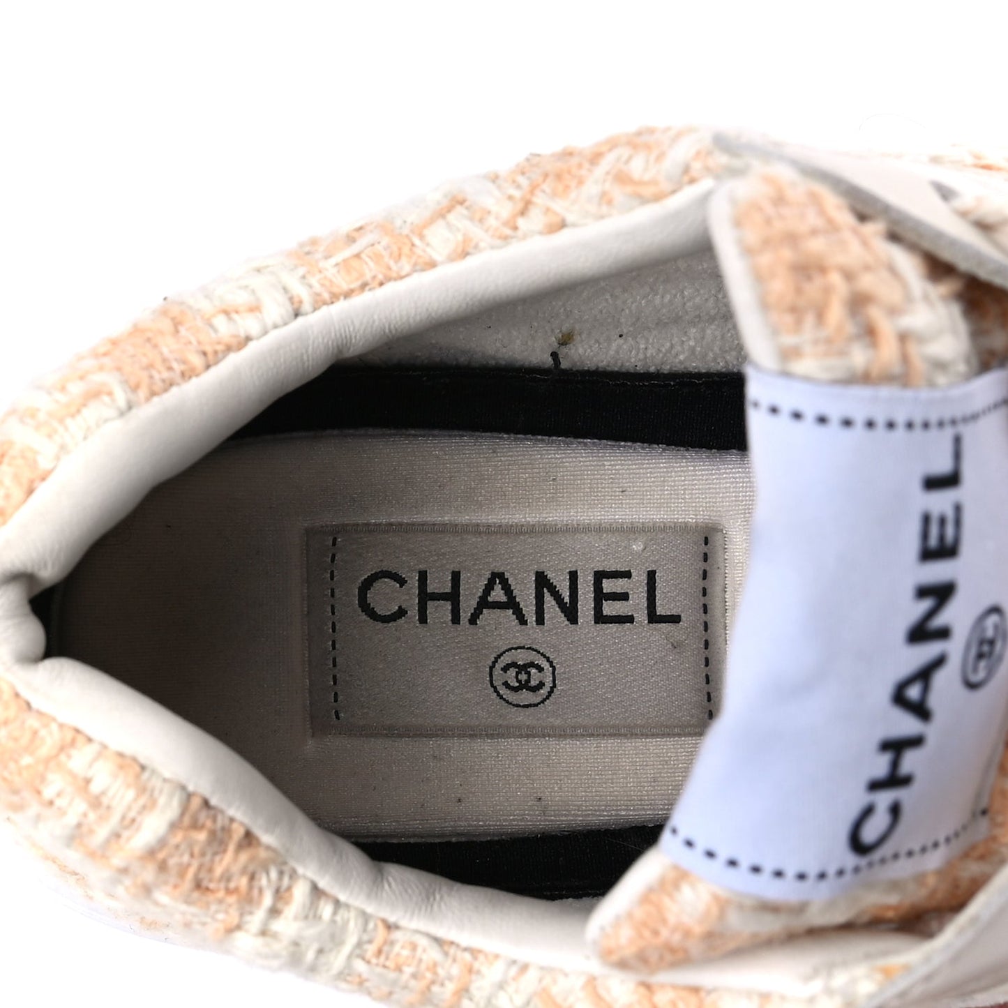 Chanel Tweed Suede Calfskin Womens CC Sneakers 39 Orange