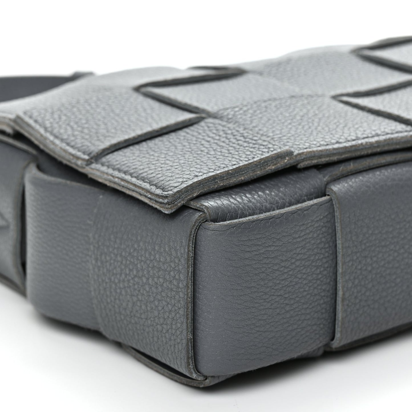 Bottega Veneta Grained Calfskin Maxi Intrecciato Cassette Crossbody Bag Thunder