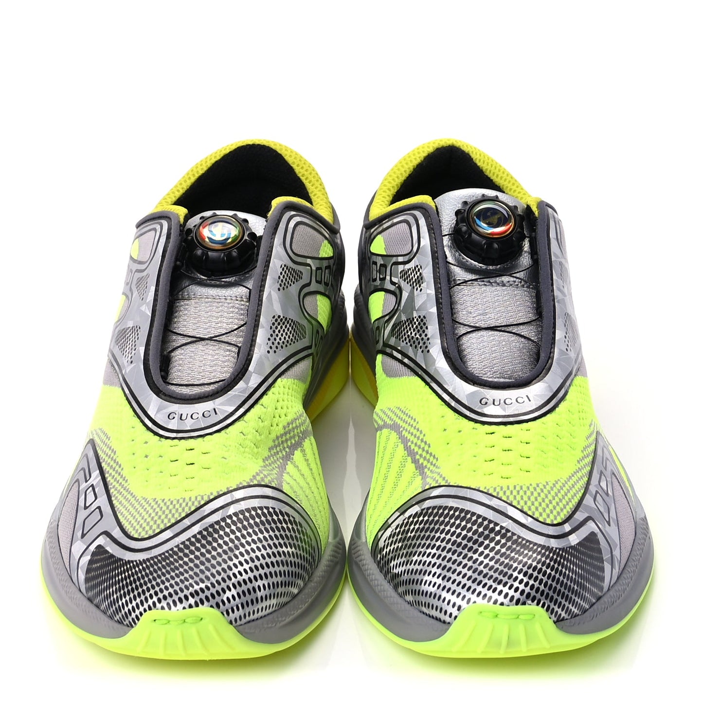 Gucci Fabric Mens Ultrapace R Mid Top Sneakers 7.5 Grey Neon Yellow Silver Loess