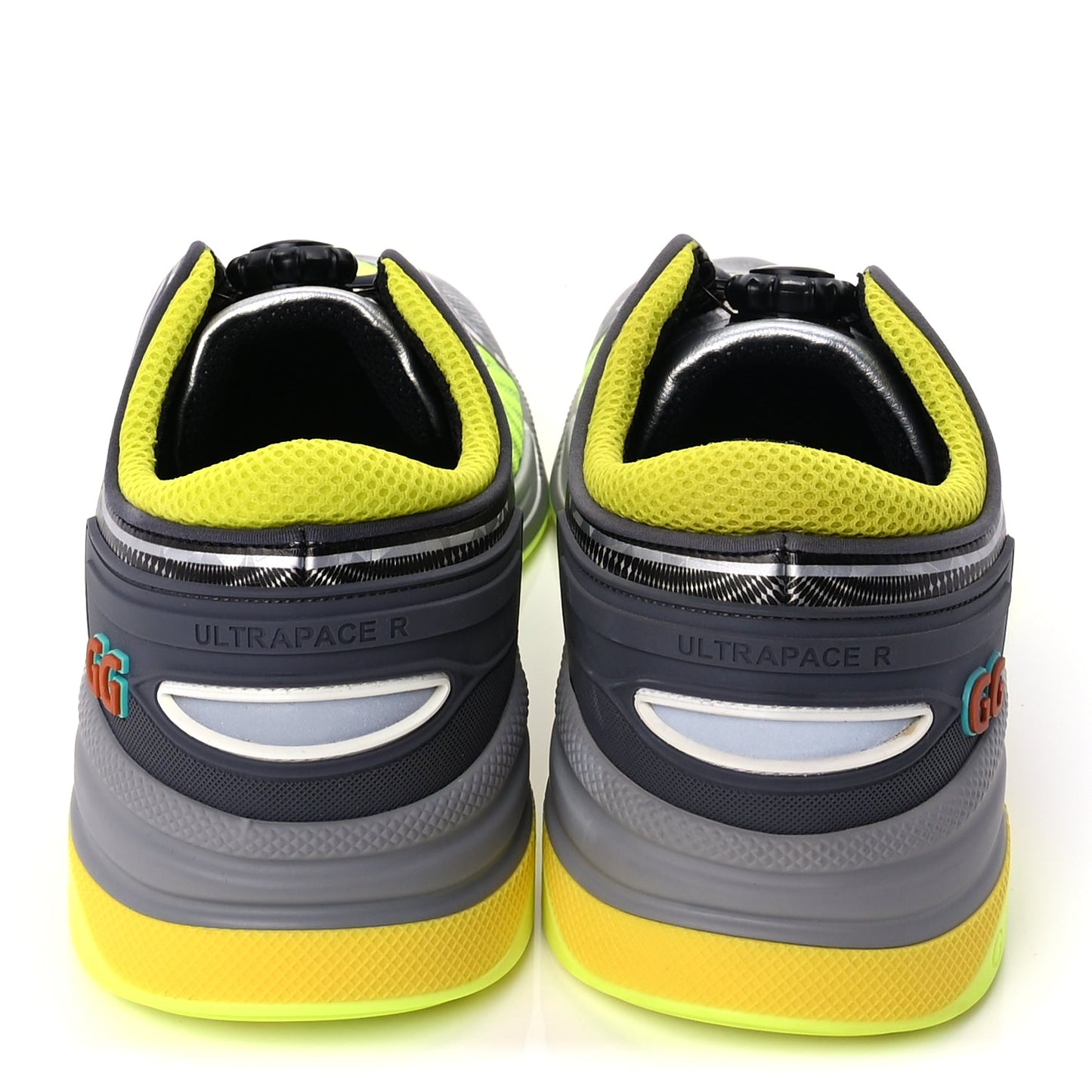 Gucci Fabric Mens Ultrapace R Mid Top Sneakers 7.5 Grey Neon Yellow Silver Loess