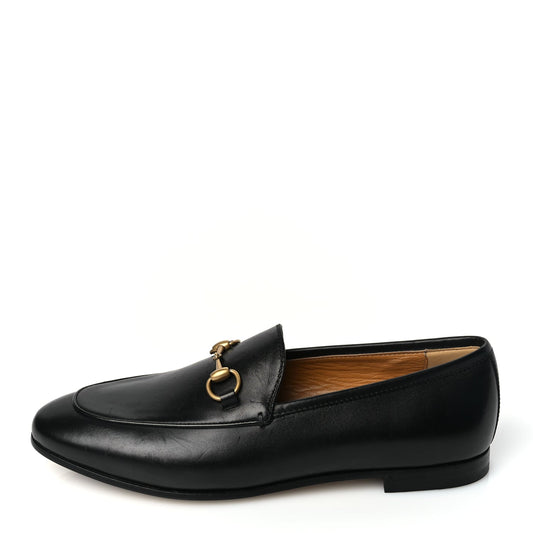 Gucci Calfskin Womens Jordaan Loafers 37.5 Black