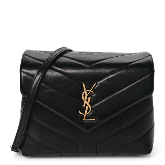 Saint Laurent Calfskin Y Quilted Monogram Toy Loulou Crossbody Bag Black